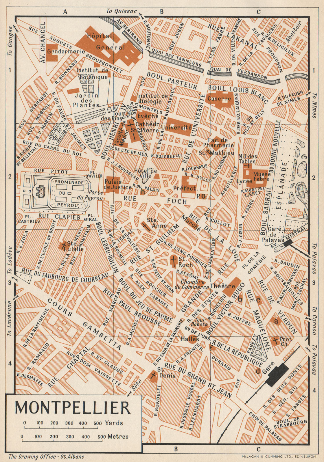 MONTPELLIER. Vintage town city map plan. Hérault 1954 old vintage chart