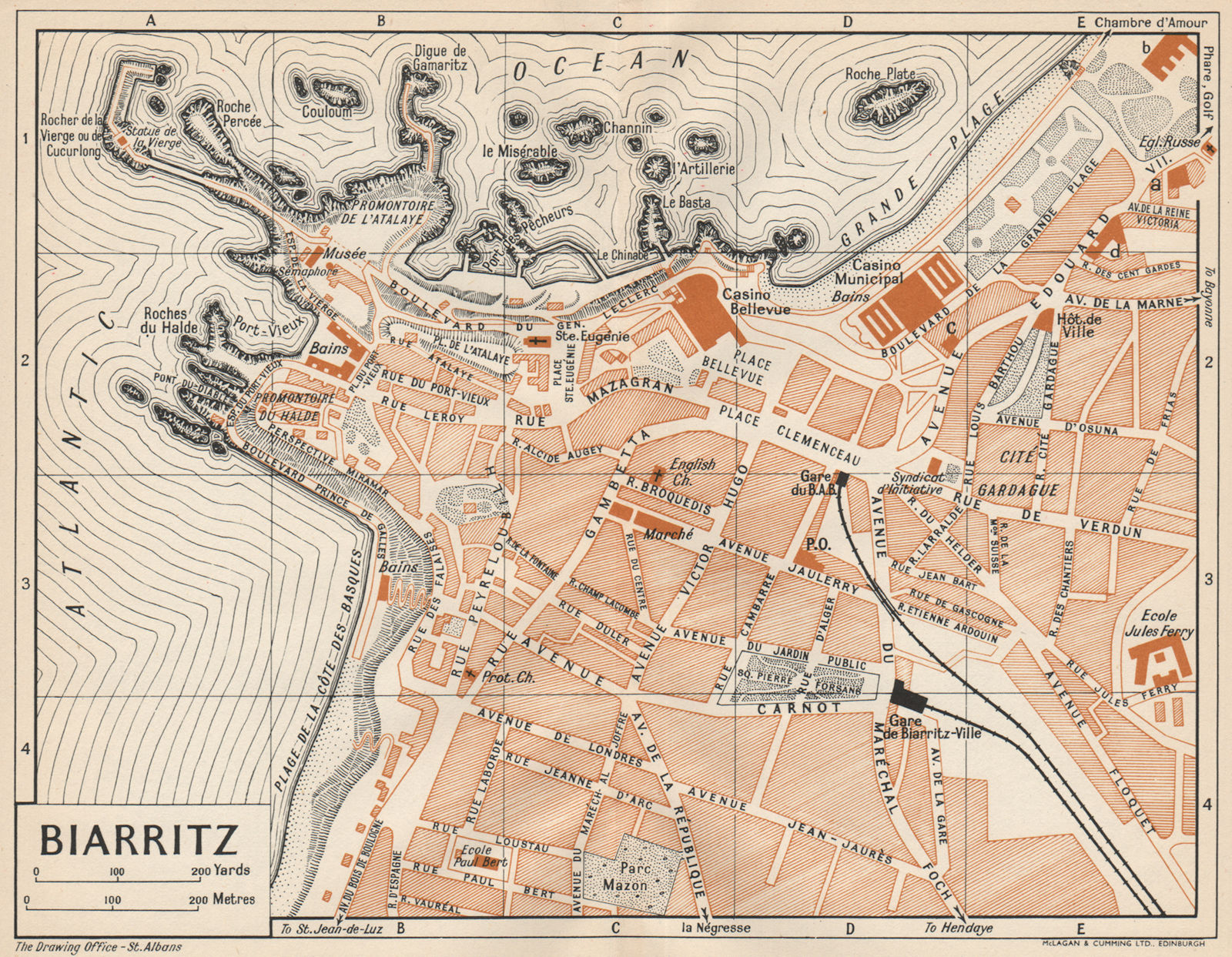 BIARRITZ. Vintage town city map plan. Pyrénées-Atlantiques 1954 old