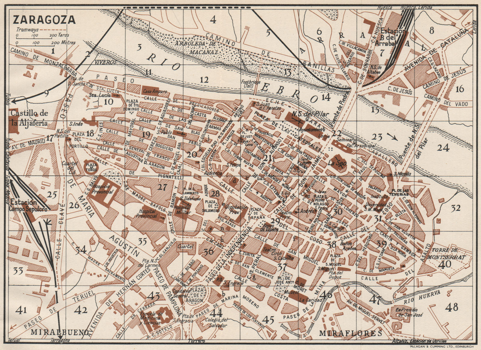 Associate Product ZARAGOZA. Vintage town city map plan. Spain 1958 old vintage chart