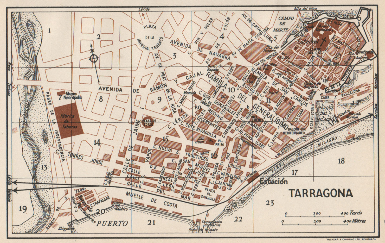 Associate Product TARRAGONA. Vintage town city map plan. Spain 1958 old vintage chart