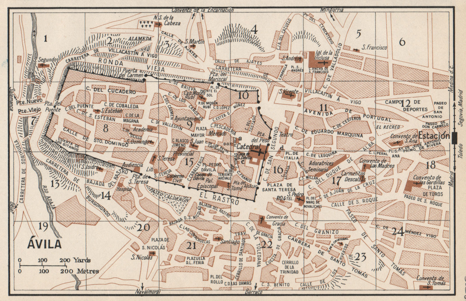 AVILA. Vintage town city map plan. Spain. Ávila 1958 old vintage chart
