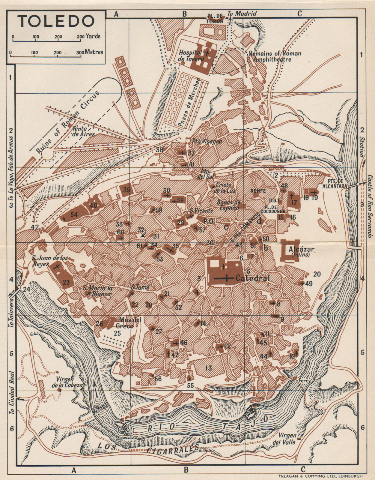 TOLEDO. Vintage town city map plan. Spain 1958 old vintage chart