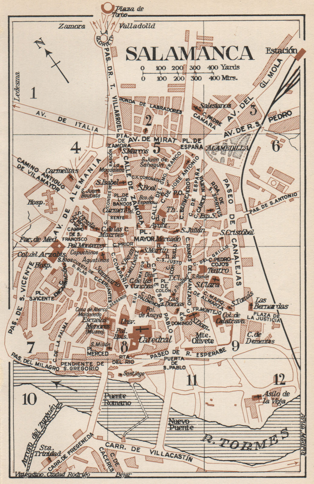 SALAMANCA. Vintage town city map plan. Spain 1958 old vintage chart