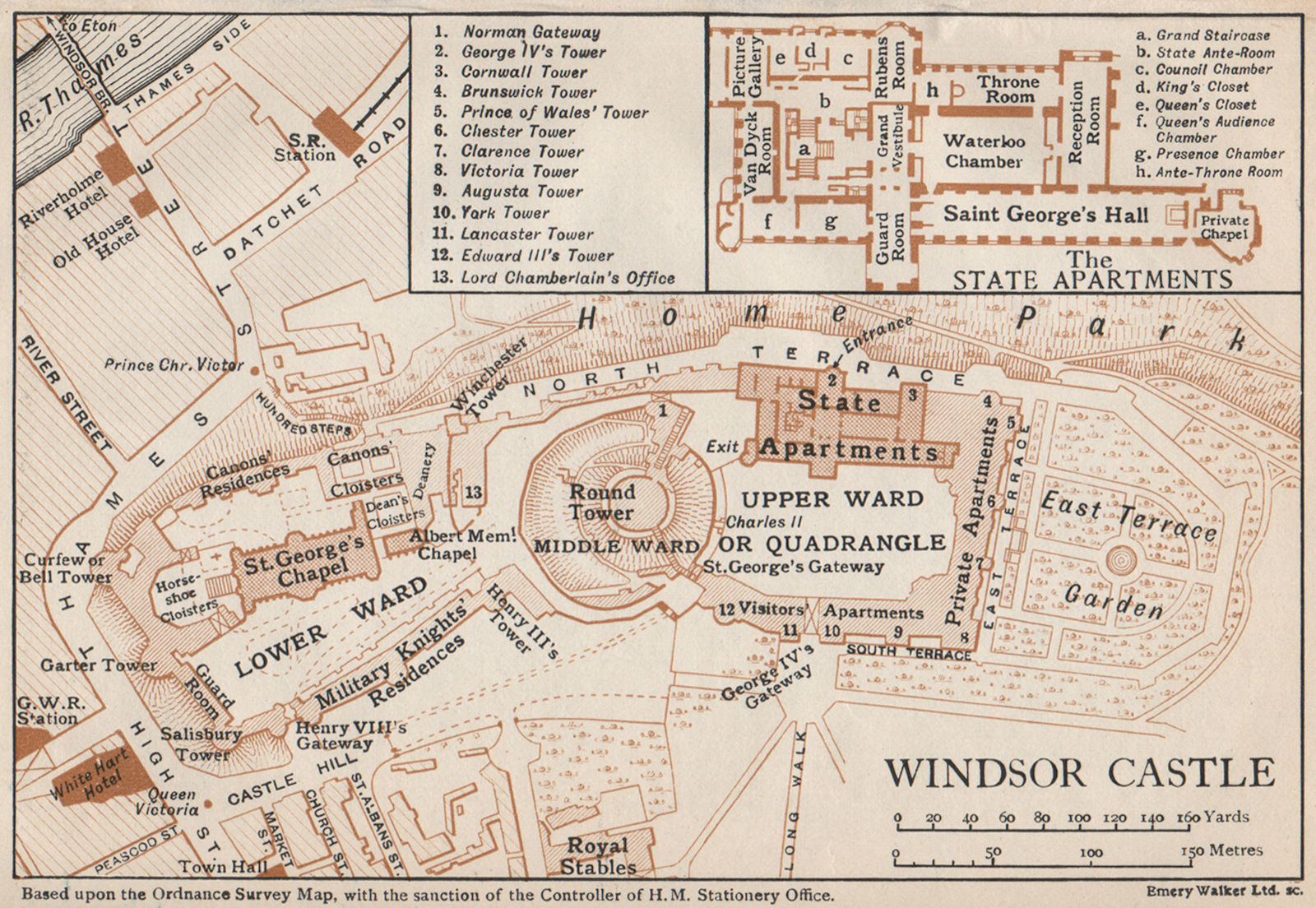 WINDSOR CASTLE. Vintage map plan. Berkshire 1927 old vintage chart