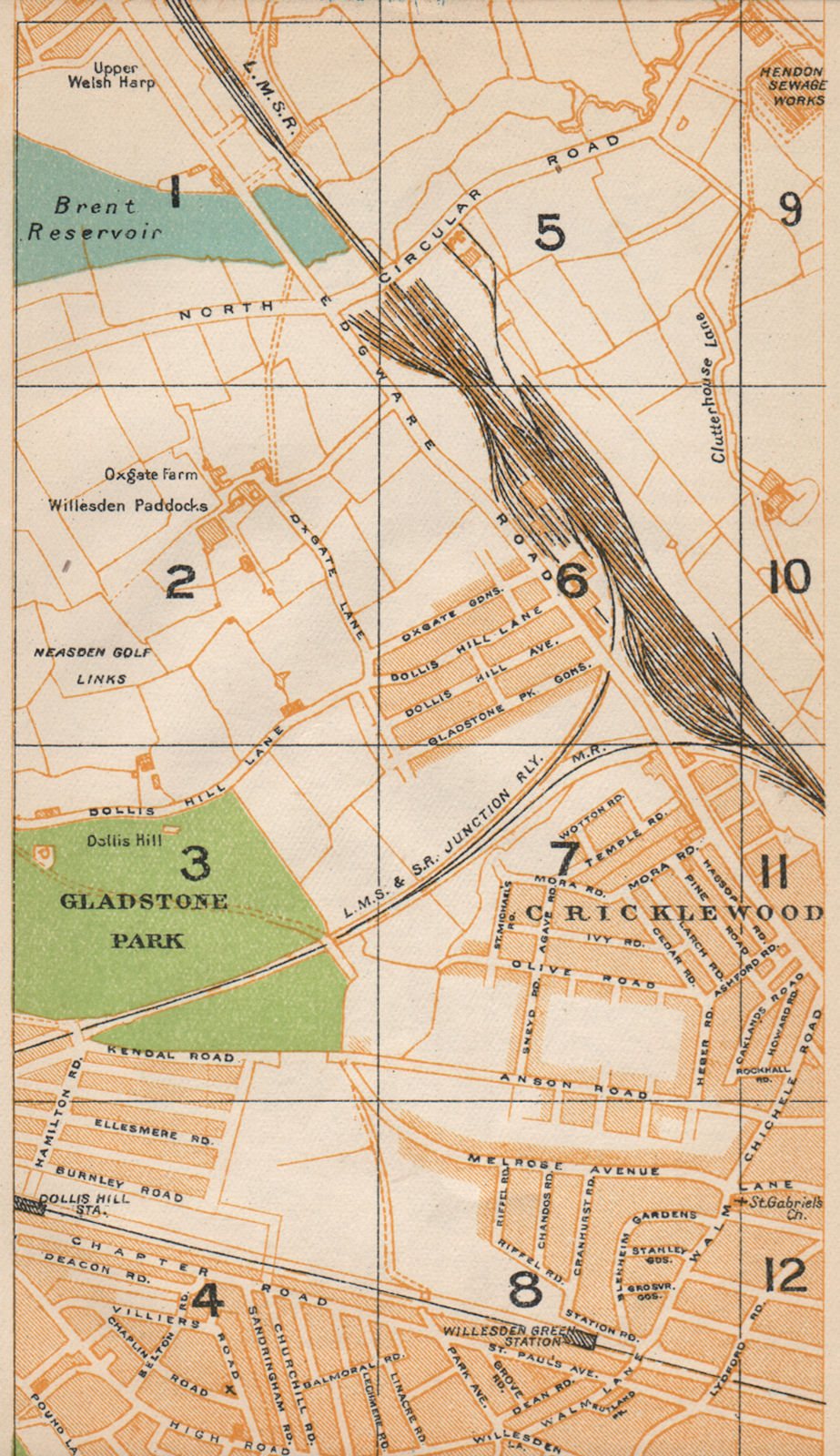 LONDON NW. Gladstone Park Cricklewood Dollis Hill Willesden Green 1927 old map