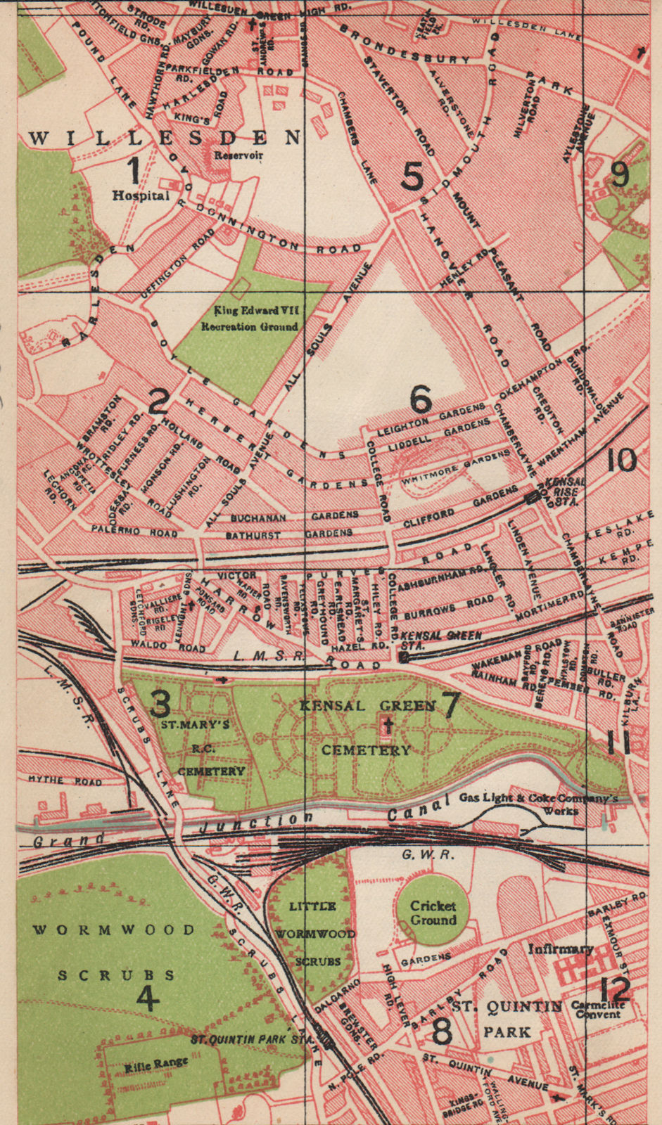 LONDON NW. Willesden Kensal Green Kensal Rise St Quentin Park 1927 old map