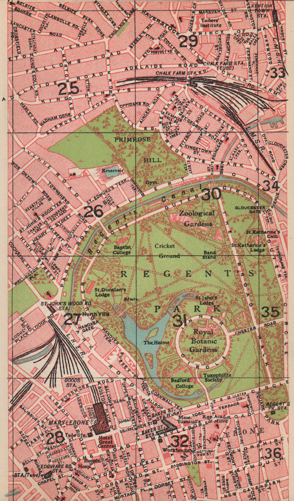 LONDON NW. Regent's Park Marylebone Primrose Hill St John's Wood 1927 old map