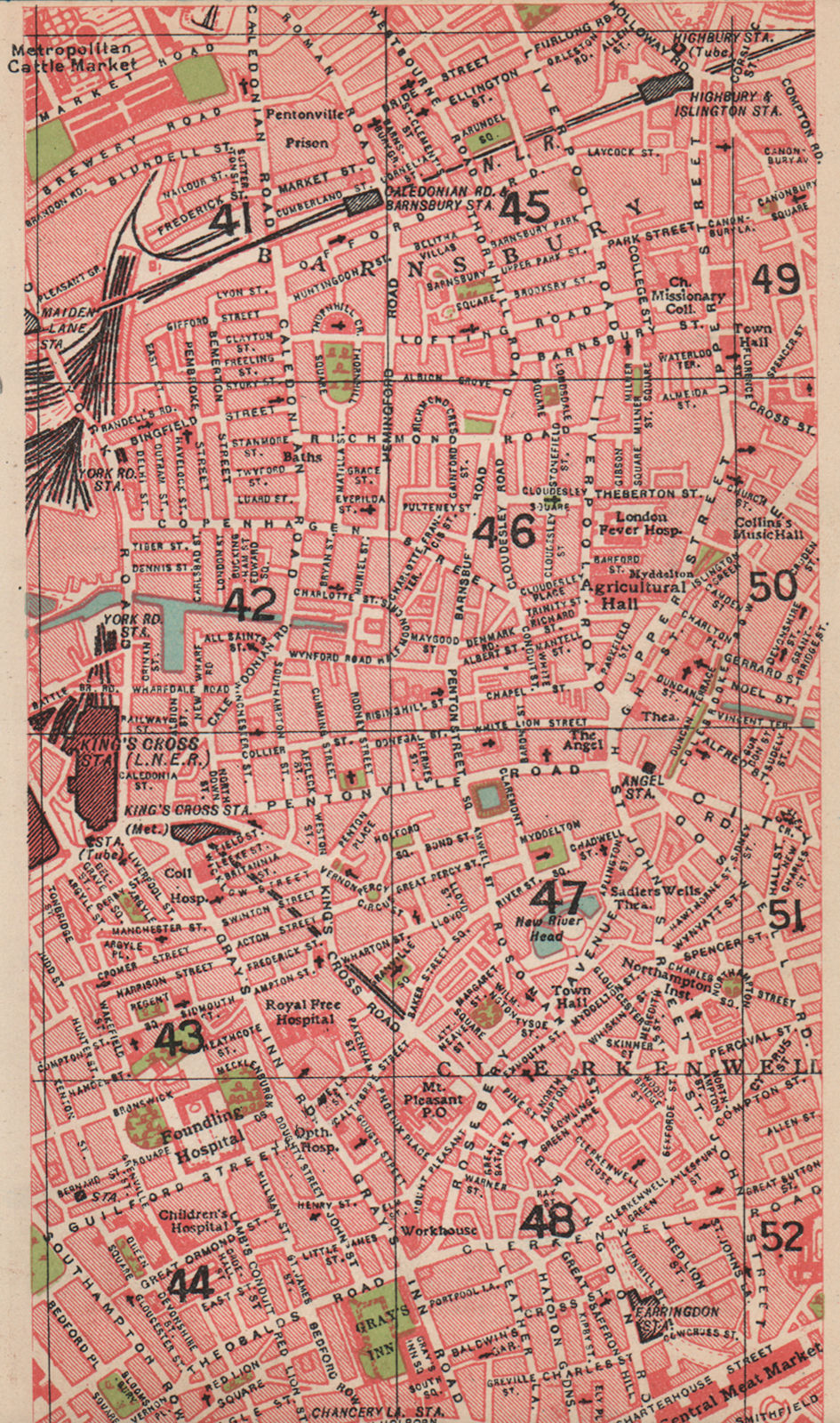 LONDON N. Islington Clerkenwell Barnsbury Farringdon Caledonian Road 1927 map