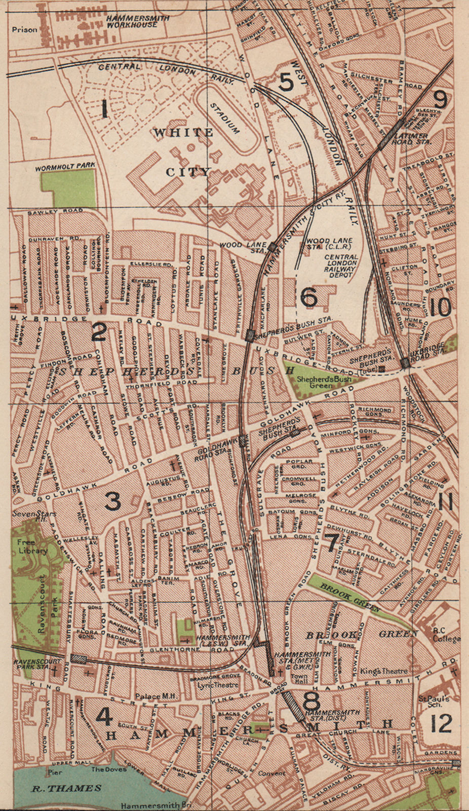 LONDON W. White City Shepherd's Bush Hammersmith Brook Green 1927 old map