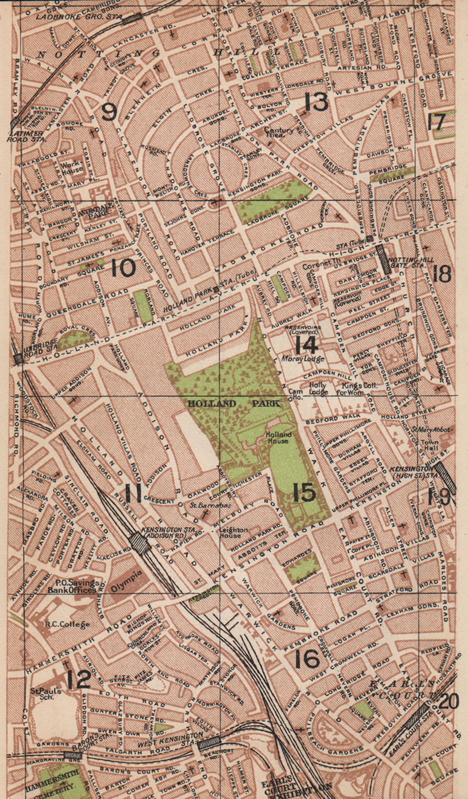 LONDON W. Holland Park Notting Hill Earl's Court Kensington Olympia 1927 map