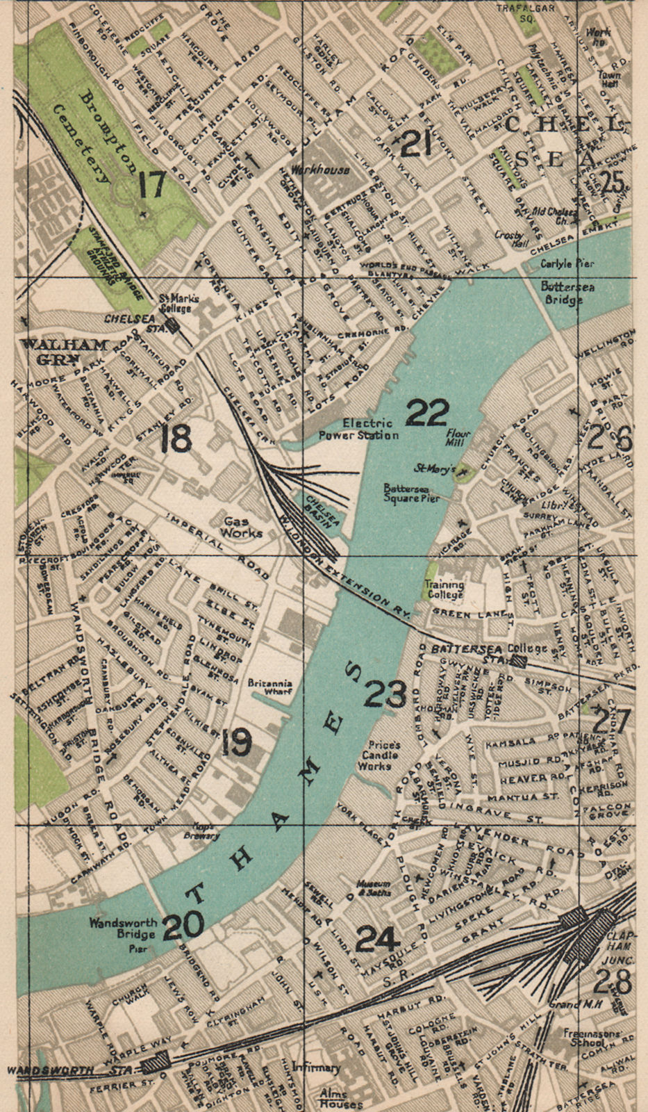 LONDON SW. Walham Green Chelsea Brompton Clapham Junction Wandsworth 1927 map