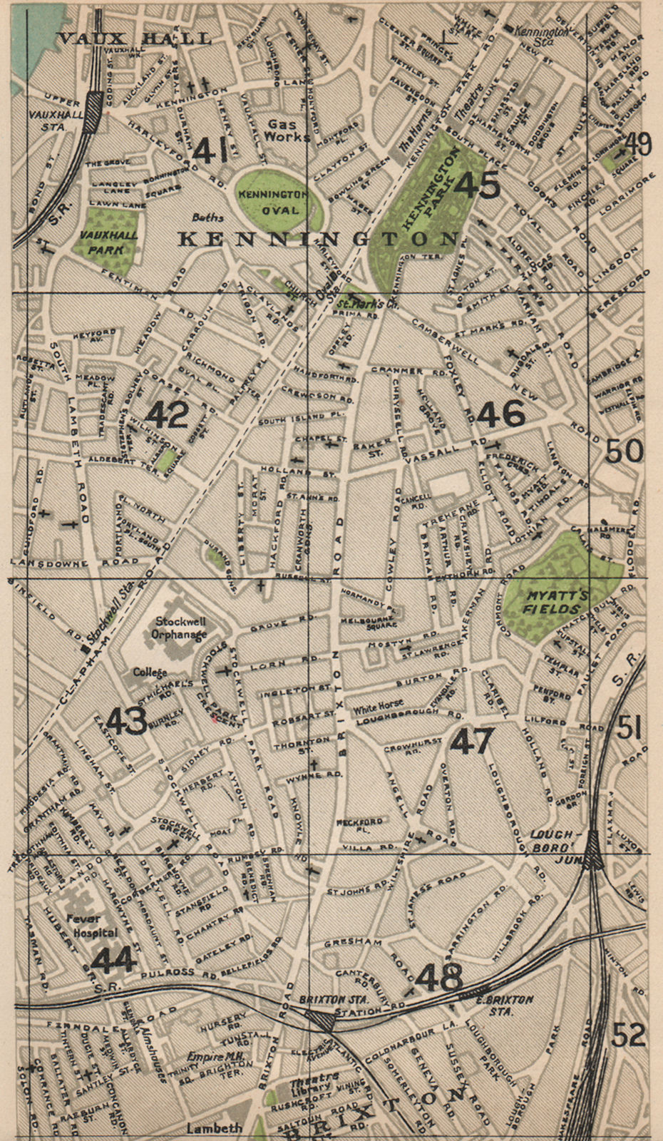 LONDON S. Kennington Oval Vauxhall Brixton Stockwell Loughborough Jctn 1927 map