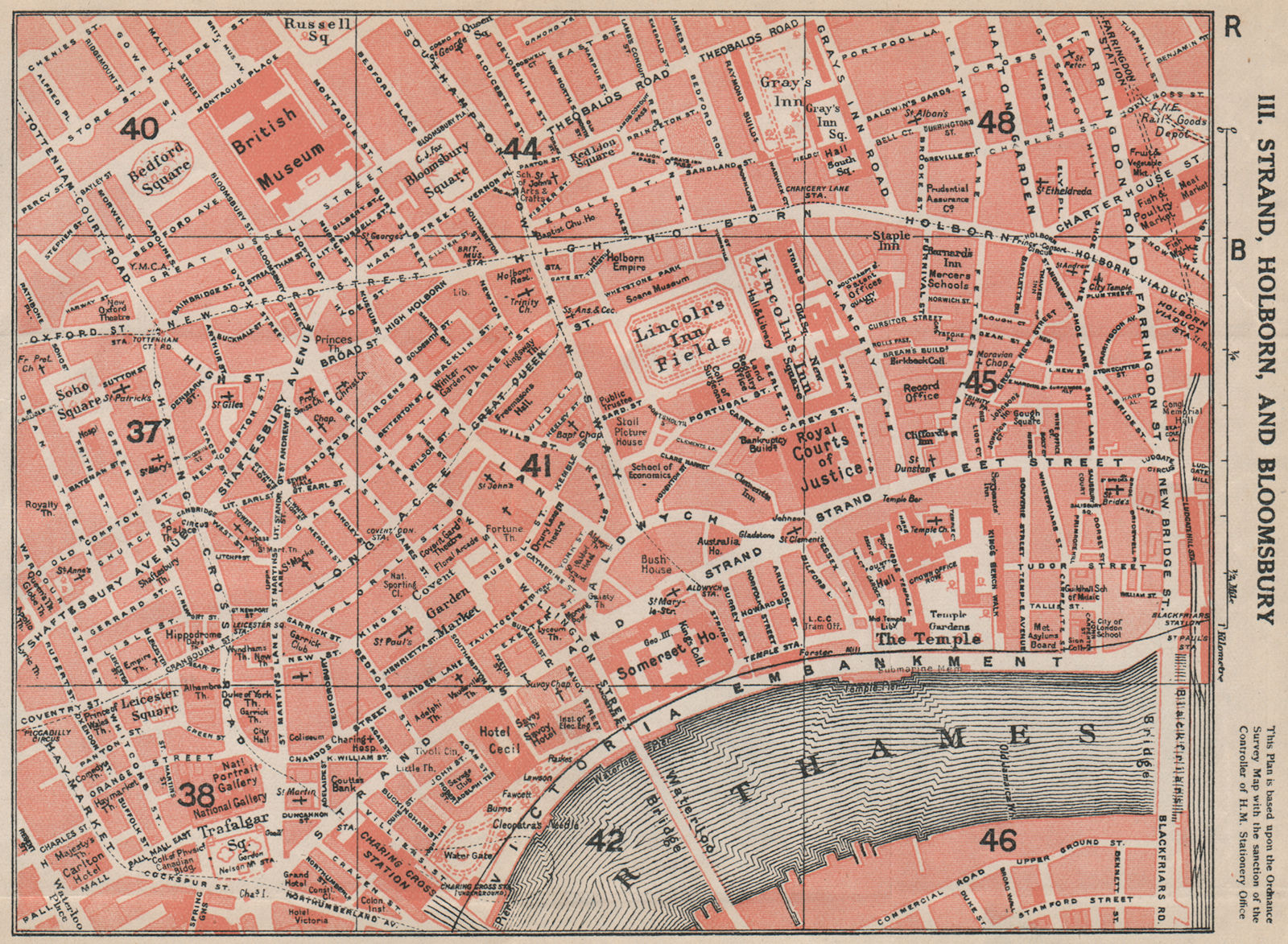 LONDON WEST END. Strand Holborn Bloomsbury Covent Garden. Vintage map 1927