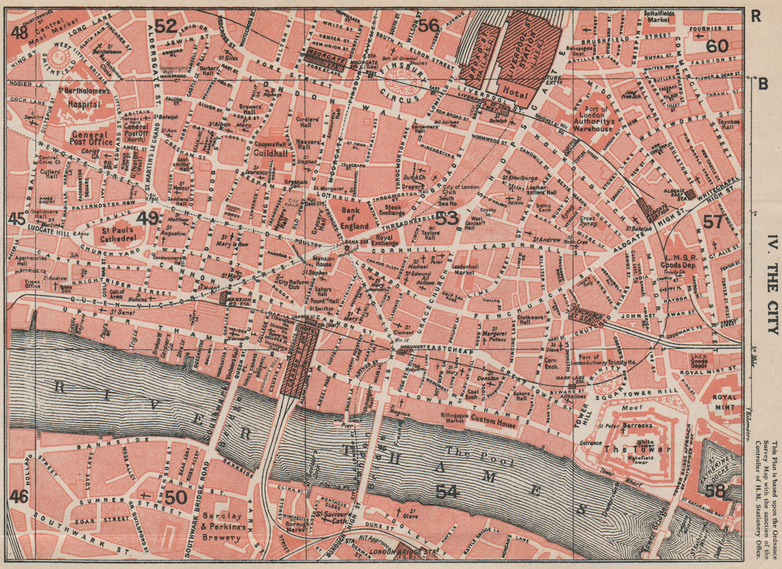 Associate Product CITY OF LONDON. Tower St Paul's Bank Liverpool Street Aldgate. Vintage map 1927