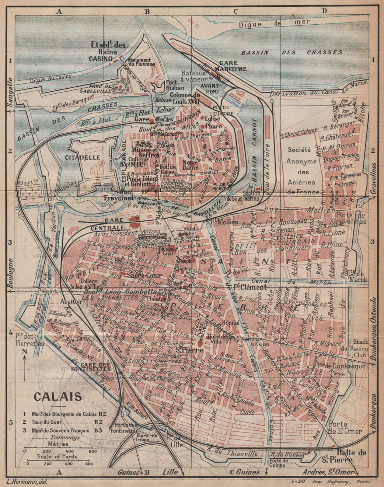 Associate Product CALAIS. Vintage town city map plan. Pas-de-Calais 1920 old antique chart