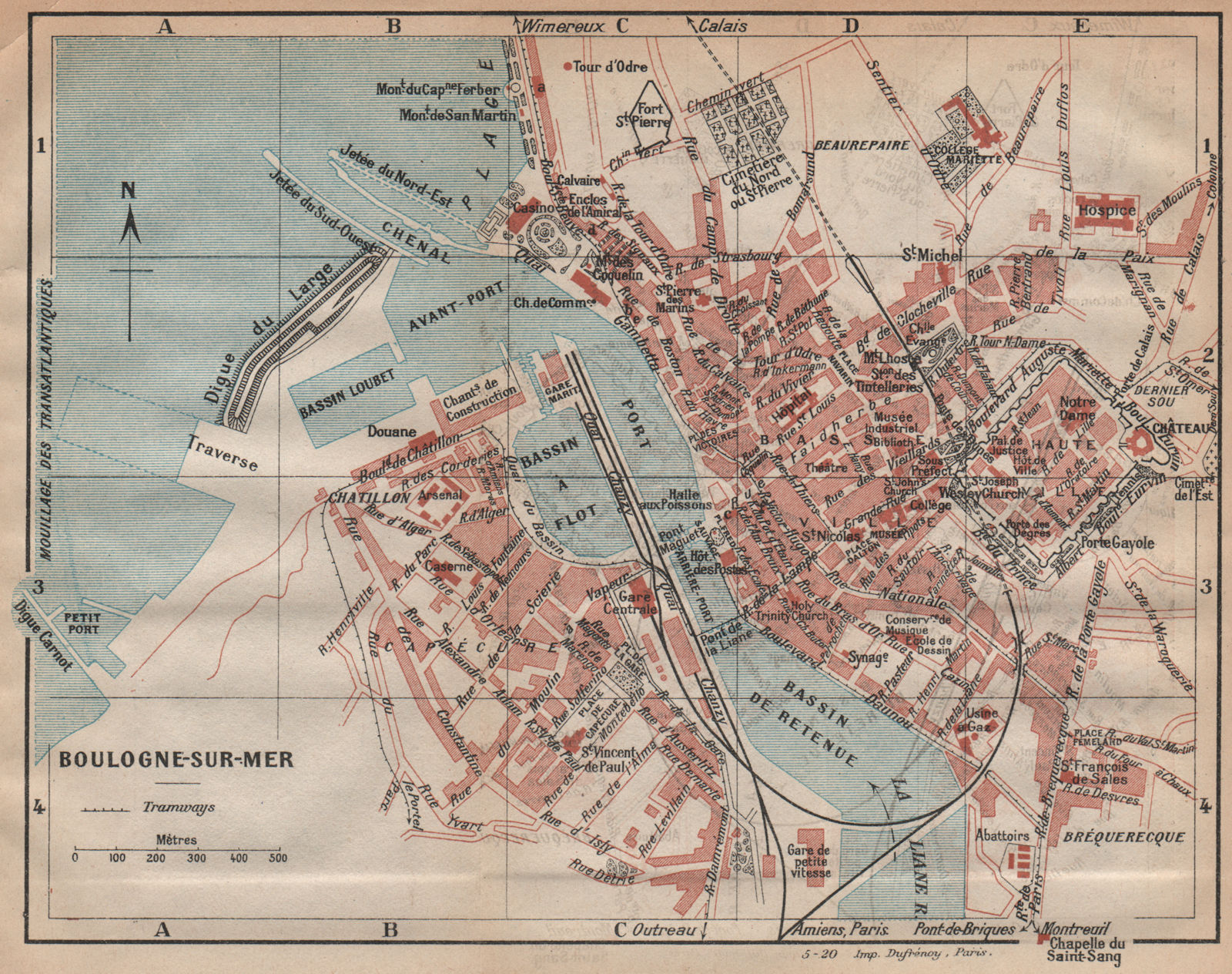 Associate Product BOULOGNE-SUR-MER. Vintage town city map plan. Pas-de-Calais 1920 old
