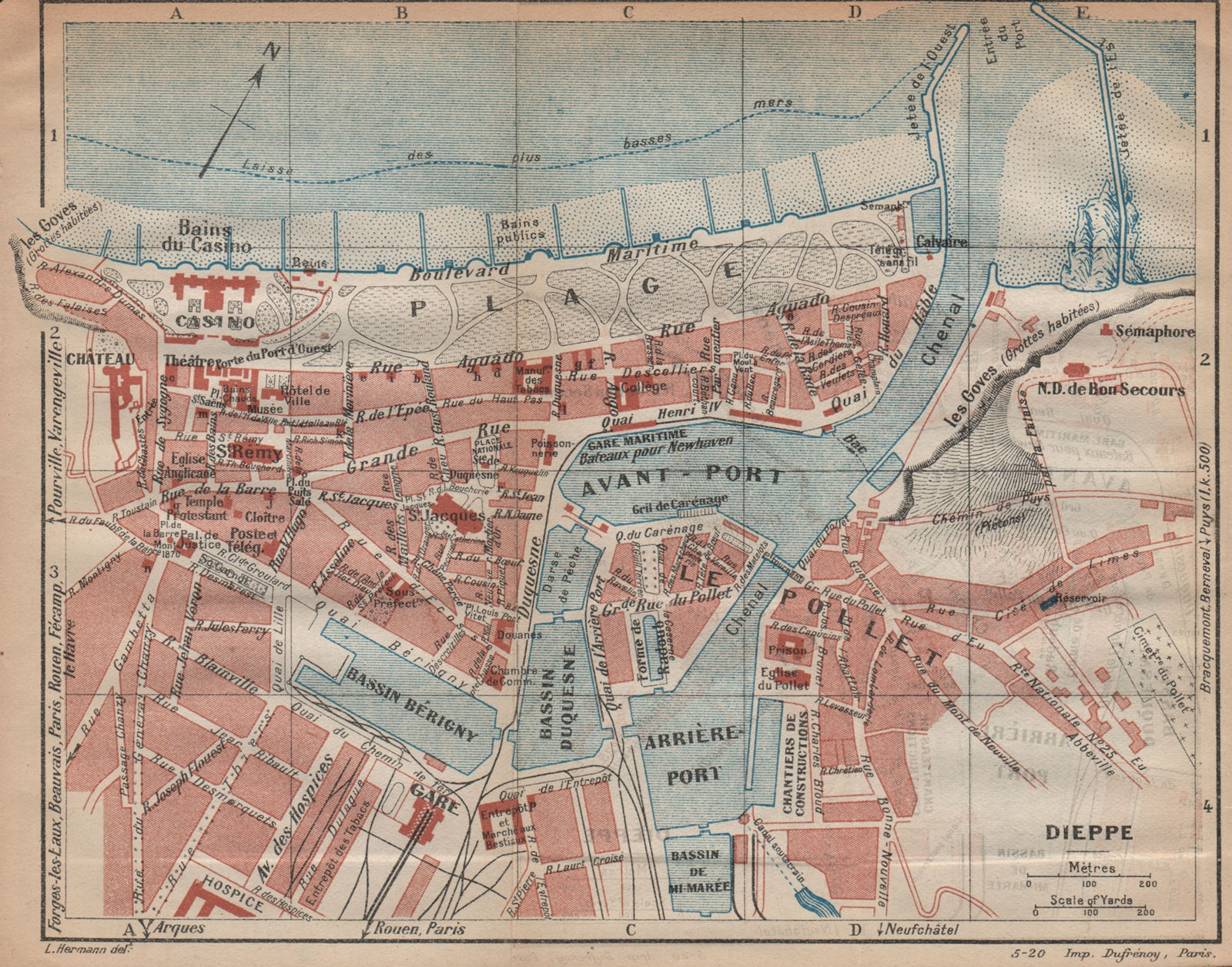 Associate Product DIEPPE. Vintage town city map plan. Seine-Maritime 1920 old antique chart