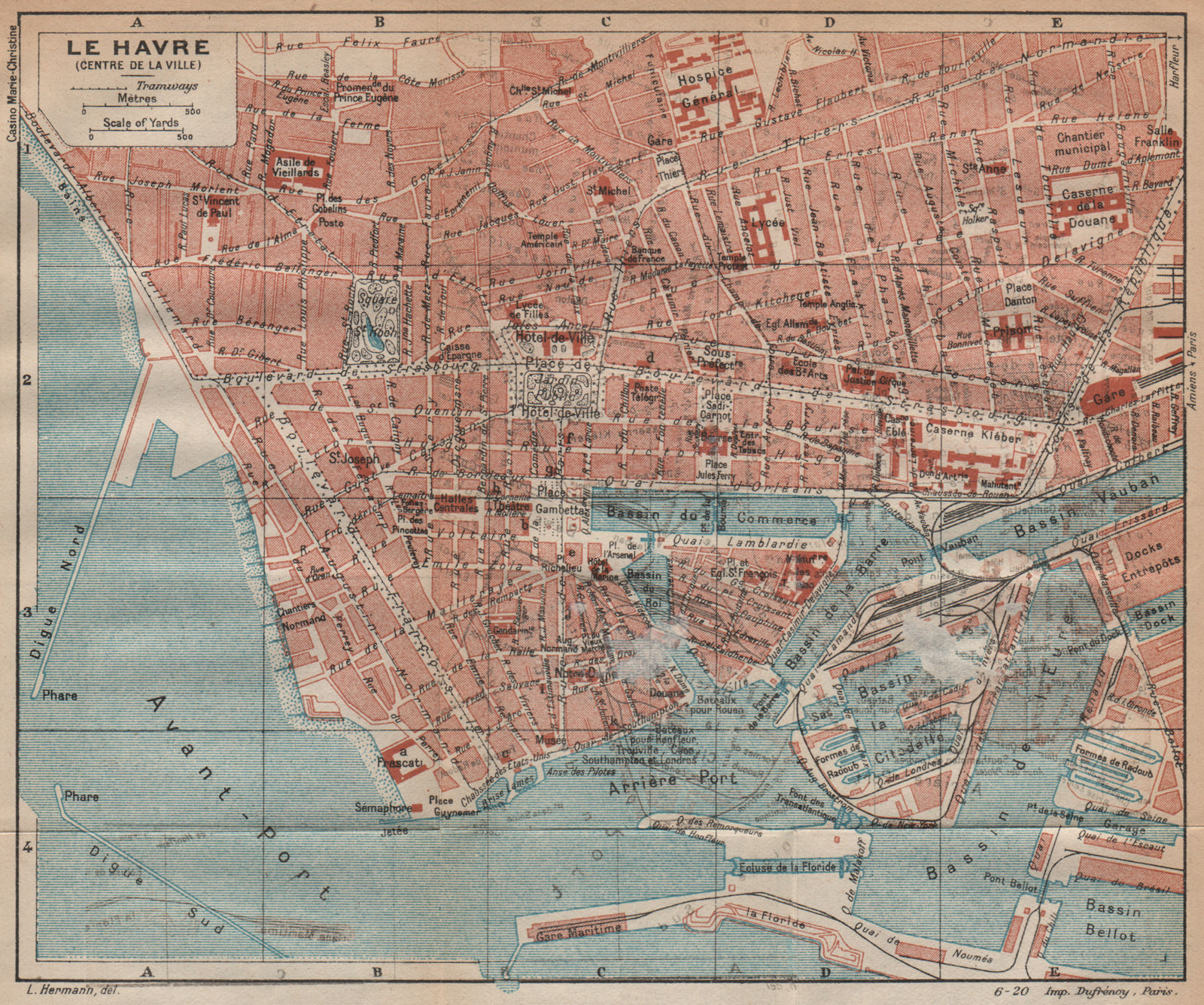 Associate Product LE HAVRE (CENTRE DE LA VILLE) . Vintage town city map plan. Seine-Maritime 1920