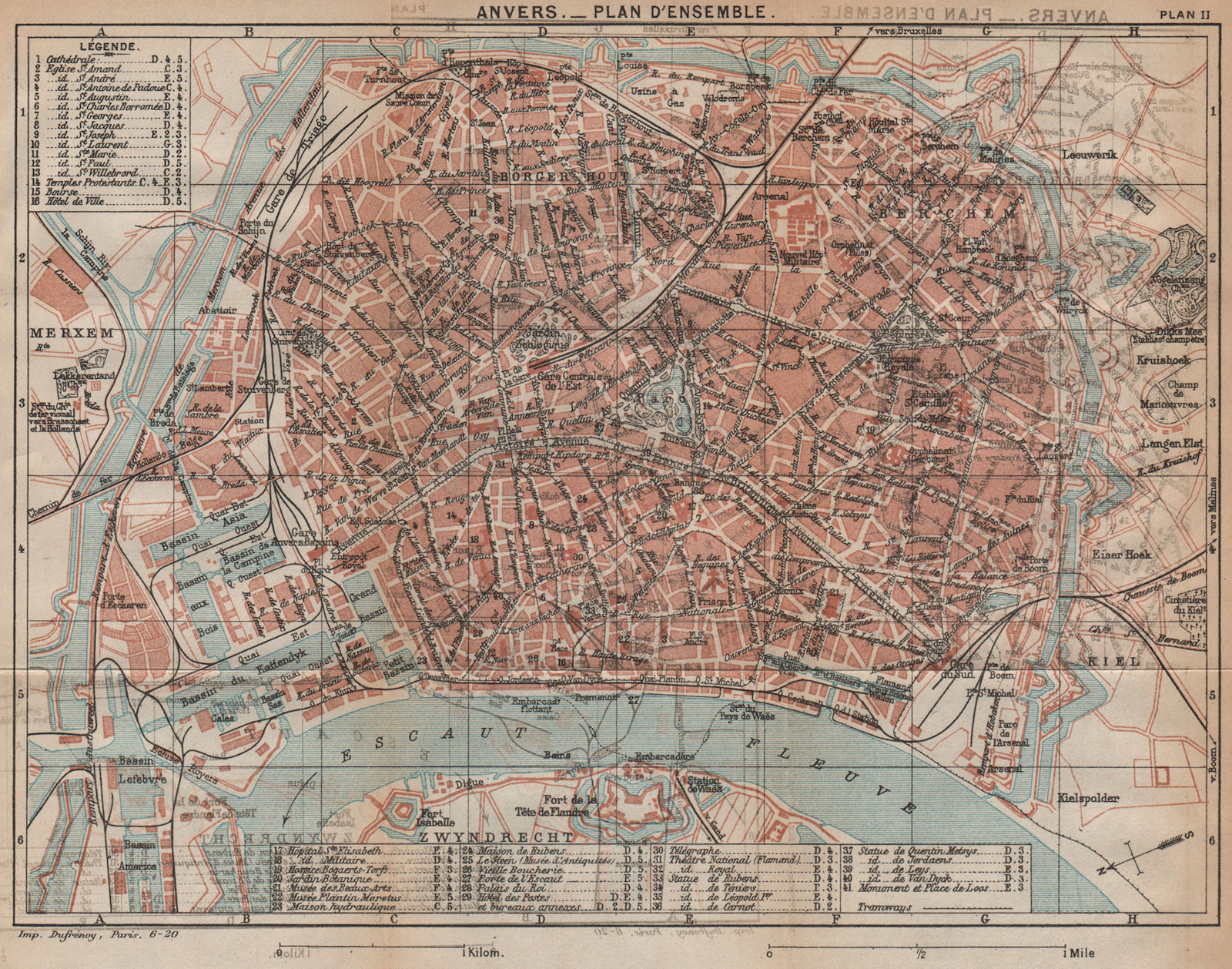 ANTWERPEN-PLAN D'ENSEMBLE. Vintage town city map plan. Belgium. Anvers 1920