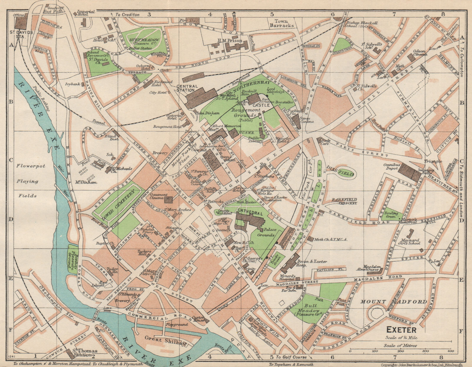 EXETER. Vintage town city map plan. Devon 1950 old vintage chart