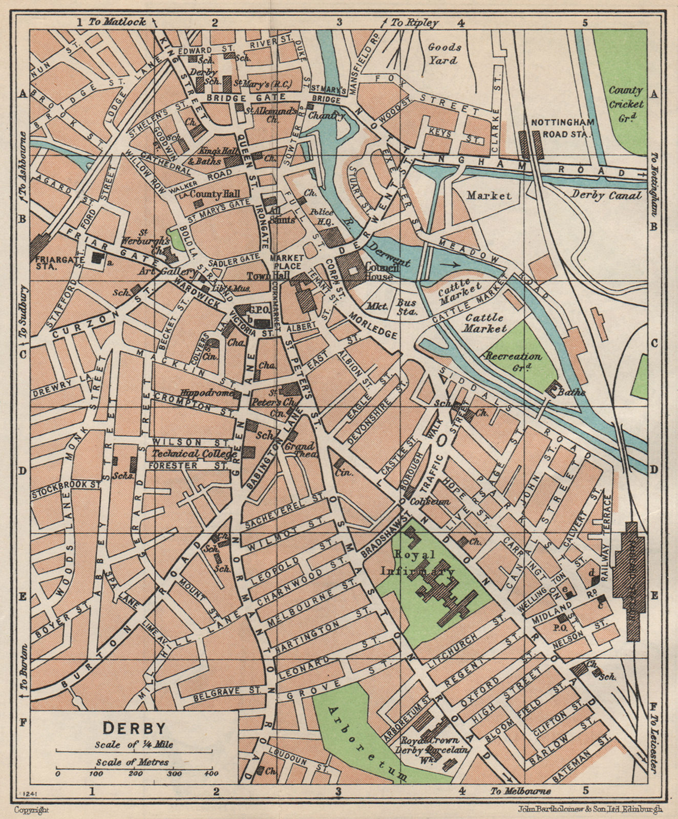 DERBY. Vintage town city map plan. England 1950 old vintage chart | eBay