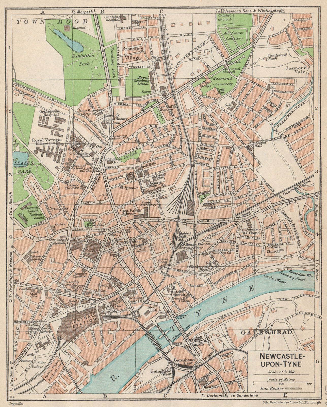 Associate Product NEWCASTLE-UPON-TYNE. Vintage town city map plan. Northumberland 1950 old