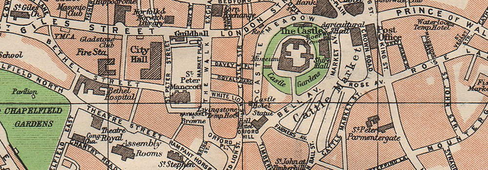 NORWICH. Vintage town city map plan. Norfolk 1950 old vintage chart