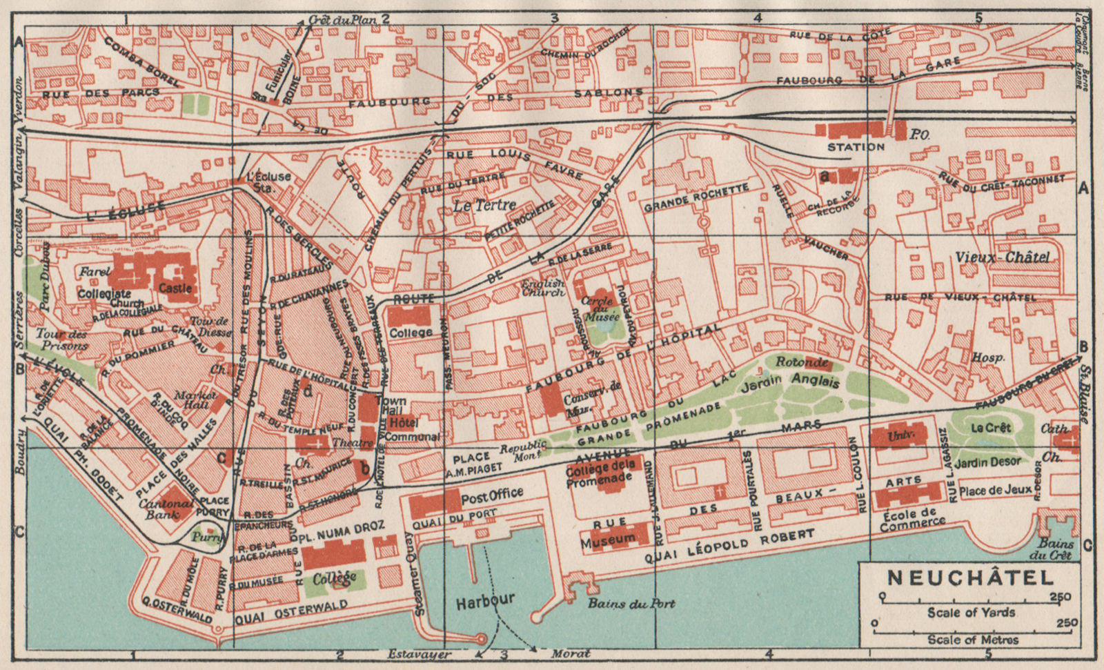 Associate Product NEUCHÂTEL. Vintage town city map plan. Switzerland 1930 old vintage chart