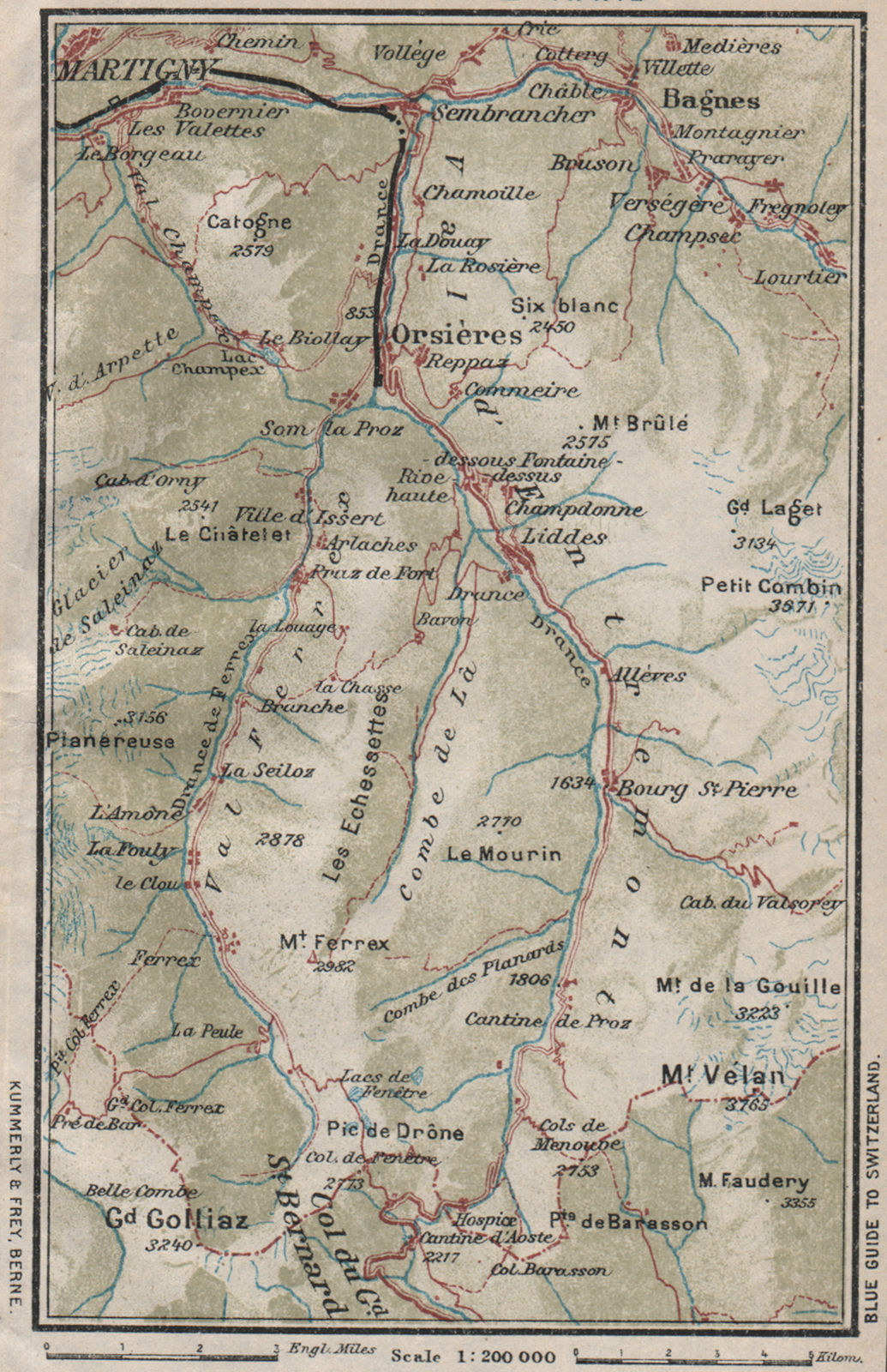GRAND ST BERNARD.Fouly Martigny Liddes Bruson Le Chable Bourg-St-Pierre 1930 map