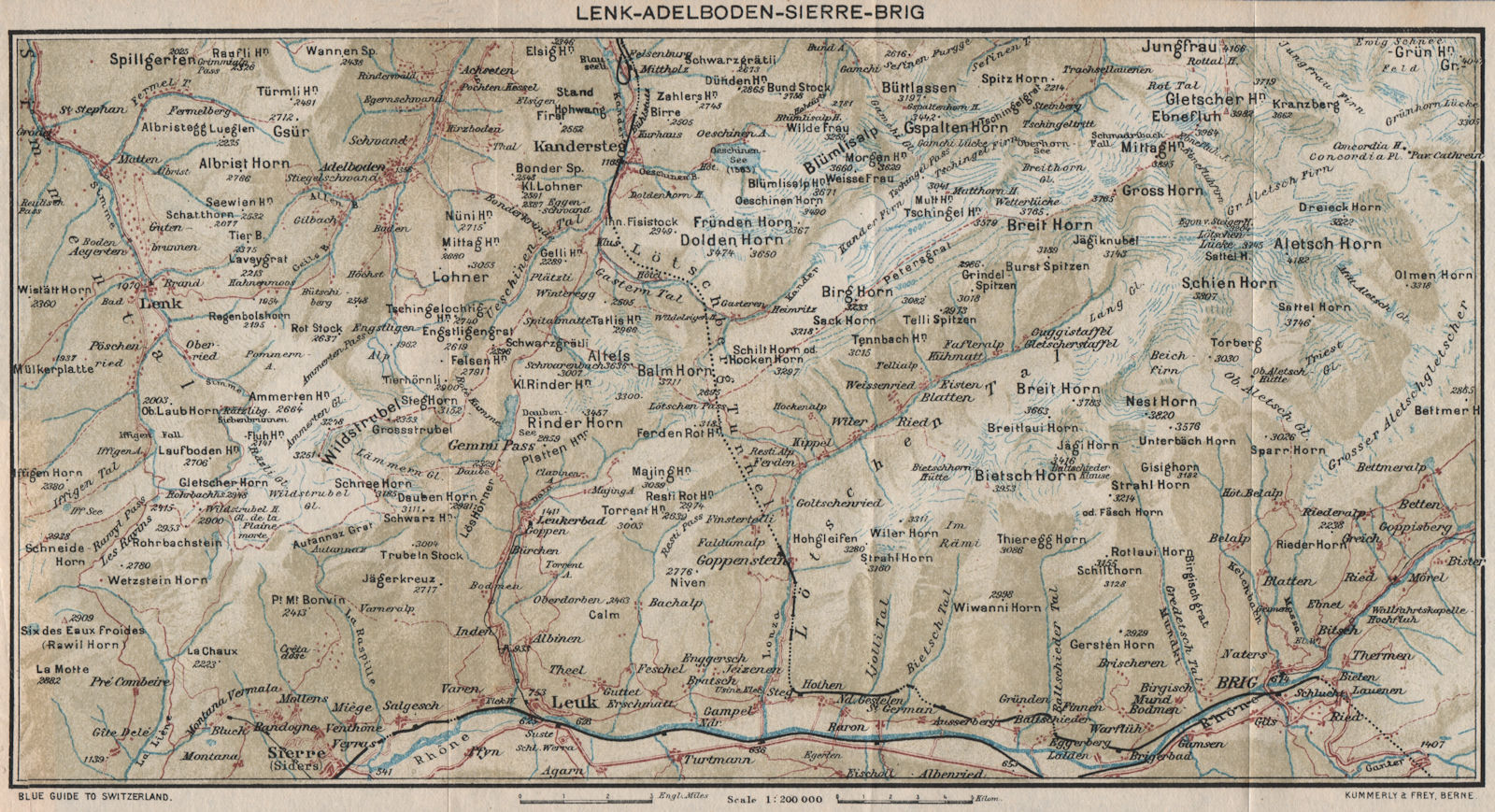 Associate Product LENK-ADELBODEN-SIERRE-BRIG. Leukerbad Kanderstag Crans-Montana Aminona 1930 map
