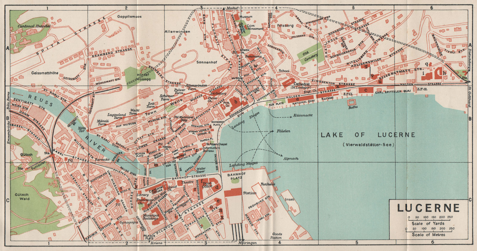 LUCERNE LUZERN. Vintage town city map plan. Switzerland 1930 old vintage