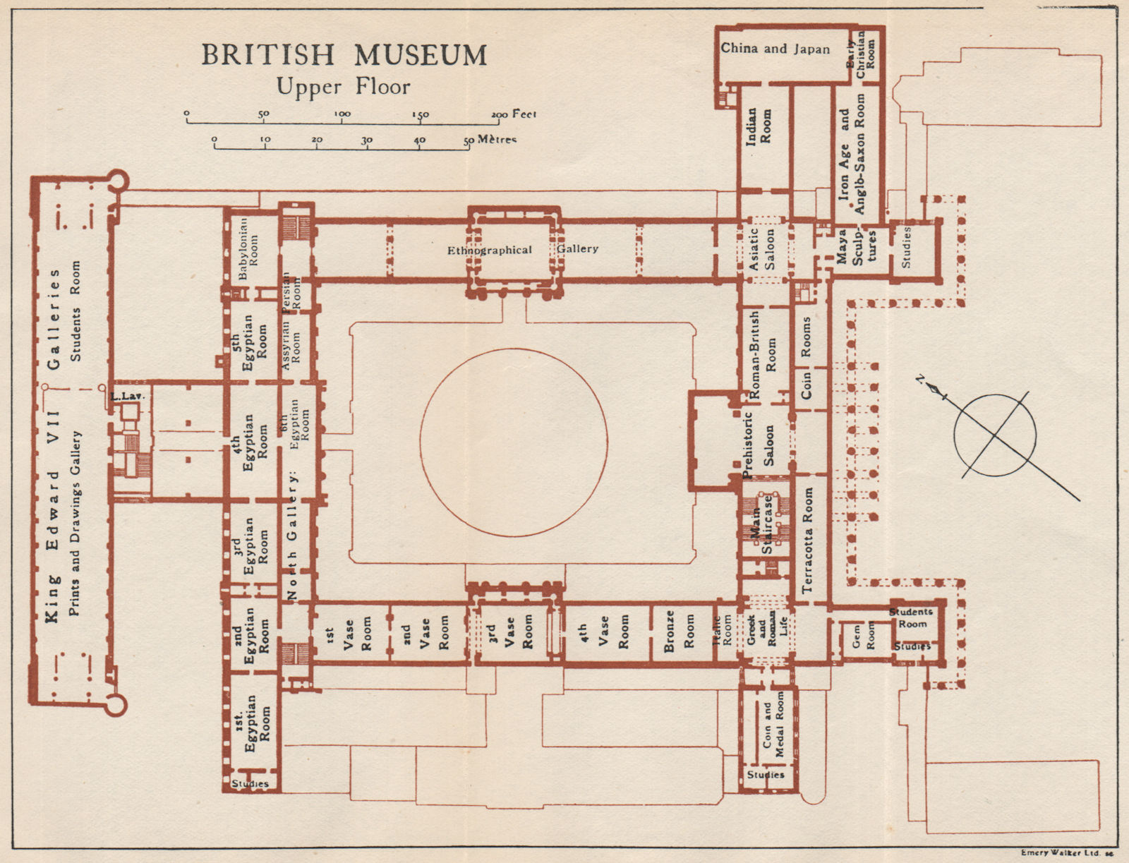 BRITISH MUSEUM. Upper floor vintage map plan. London 1935 old vintage