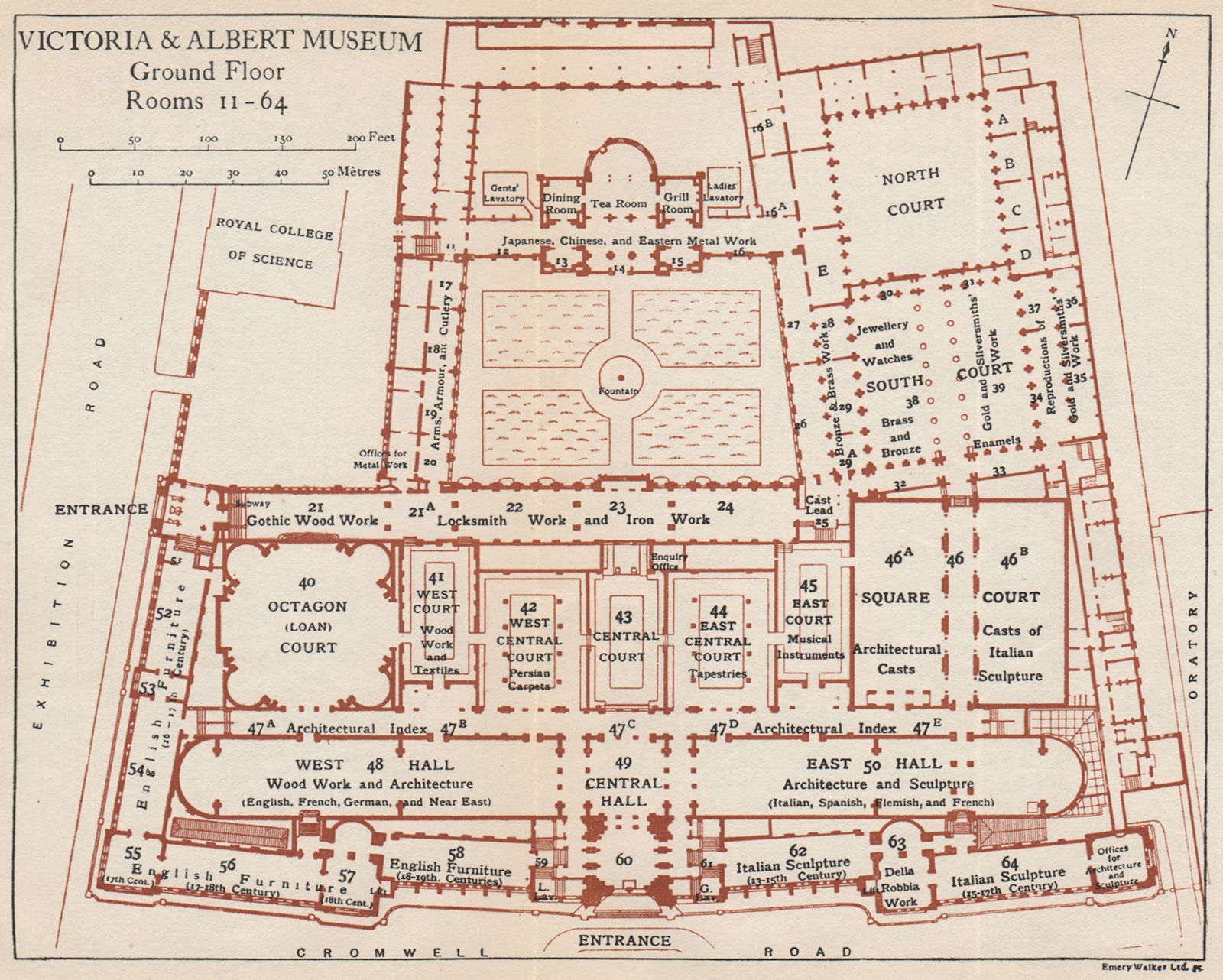 VICTORIA & ALBERT MUSEUM. Ground floor vintage plan. South Kensington 1935 map