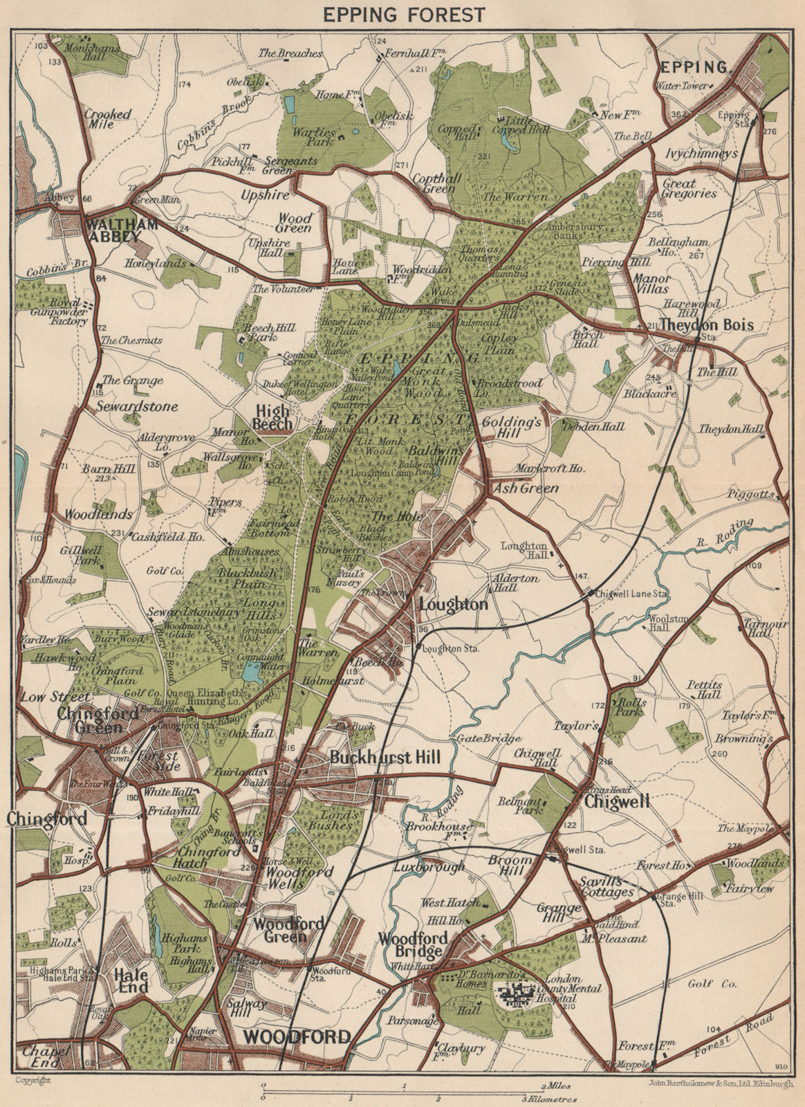 EPPING FOREST. Woodford Loughton Chingford Chigwell Theydon Bois. Essex 1935 map