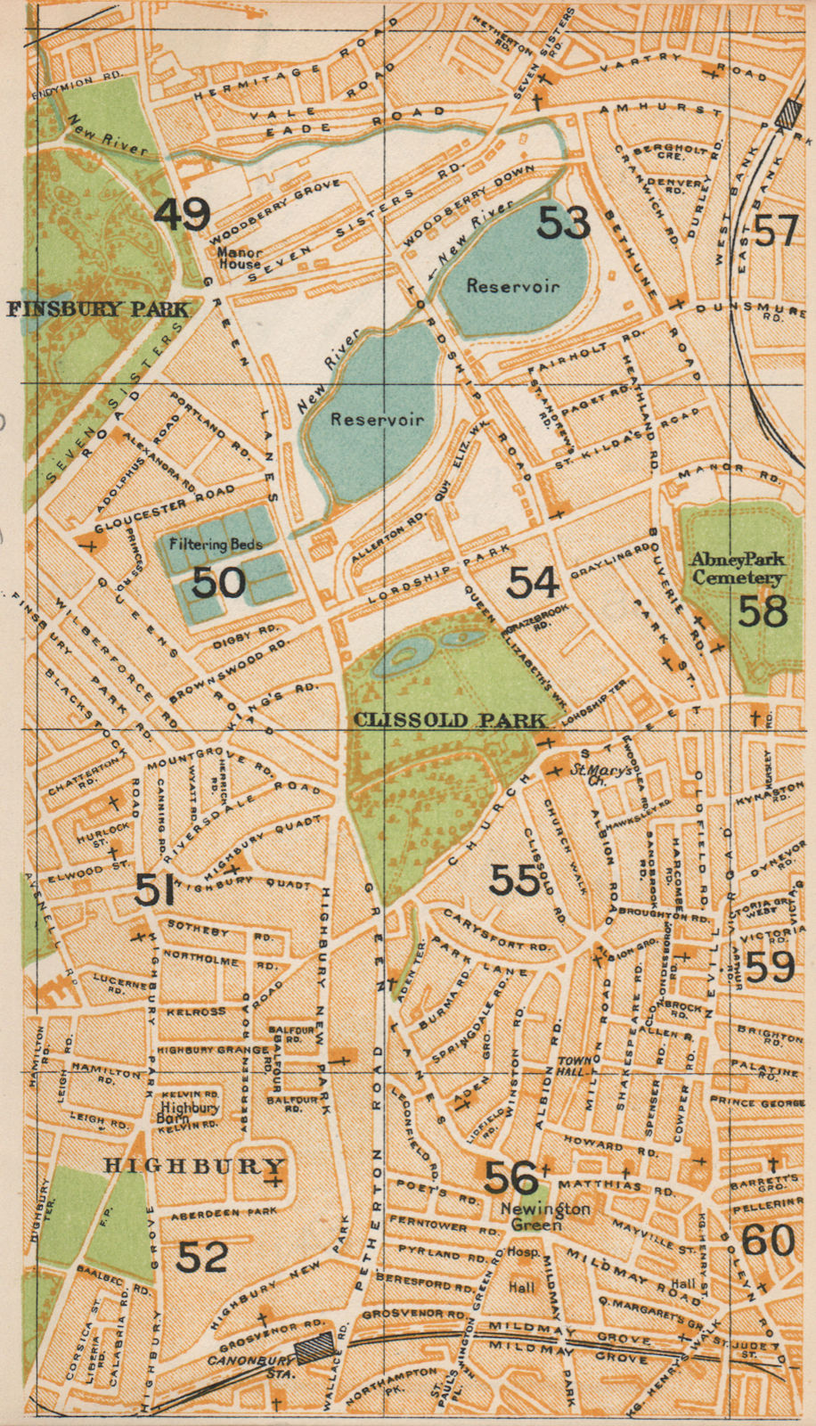 LONDON N. Finsbury Park Highbury Canonbury Manor House Stamford Hill 1935 map