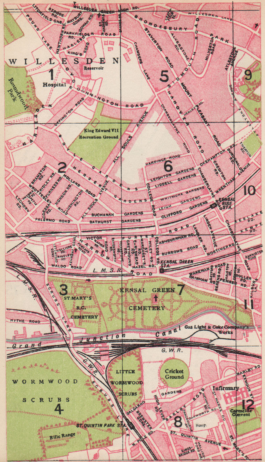 LONDON NW. Willesden Kensal Green Kensal Rise St Quentin Park 1935 old map