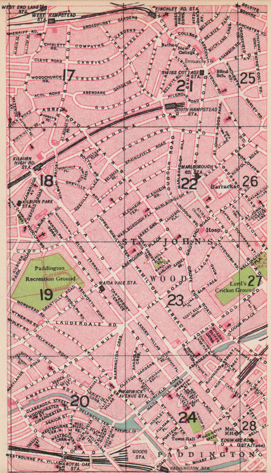 LONDON NW. Maida Vale St John's Wood South/West Hampstead Swiss Cottage 1935 map