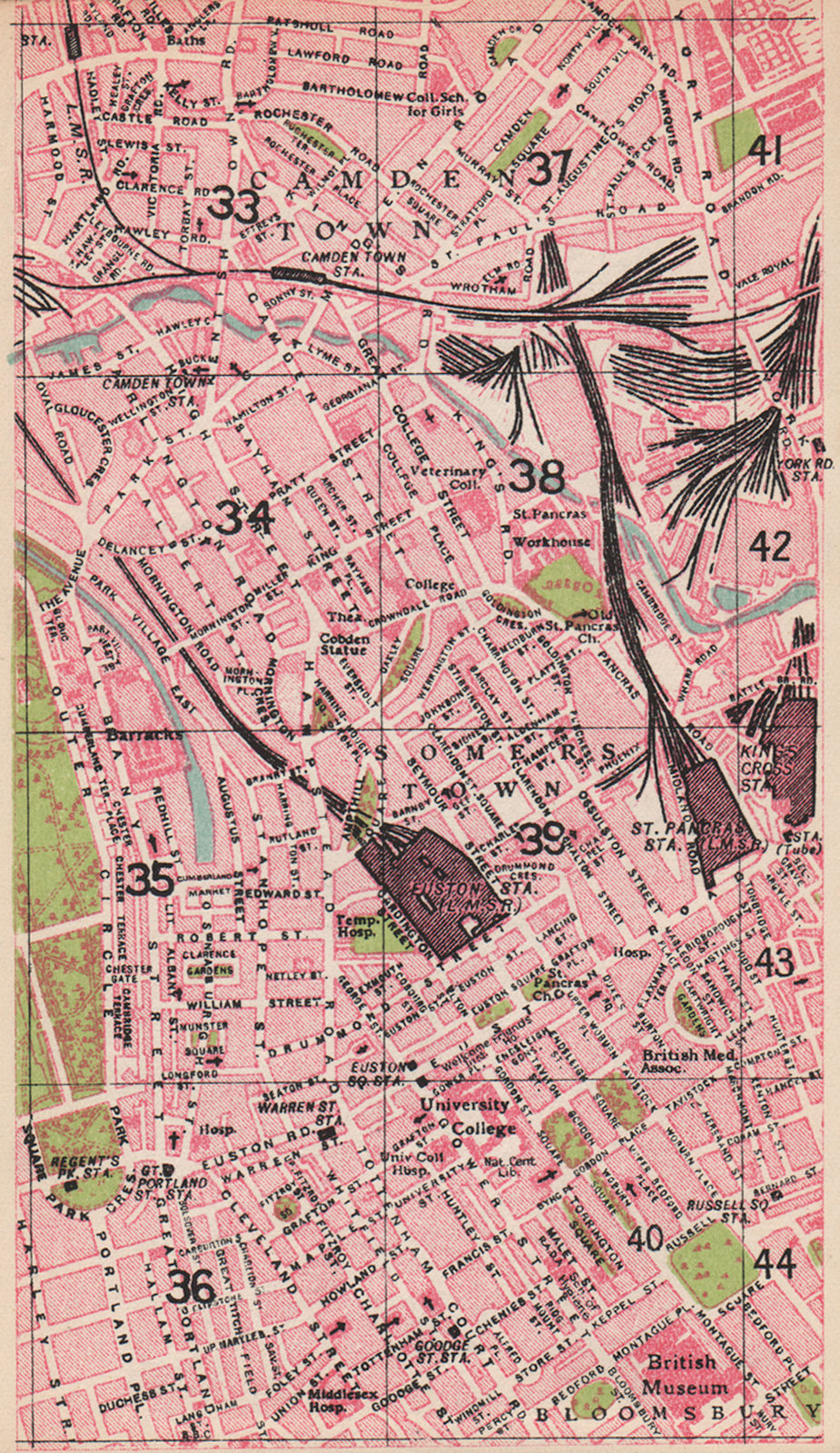 LONDON C. Euston King's Cross Fitzrovia Bloomsbury Somers/Camden Town 1935 map