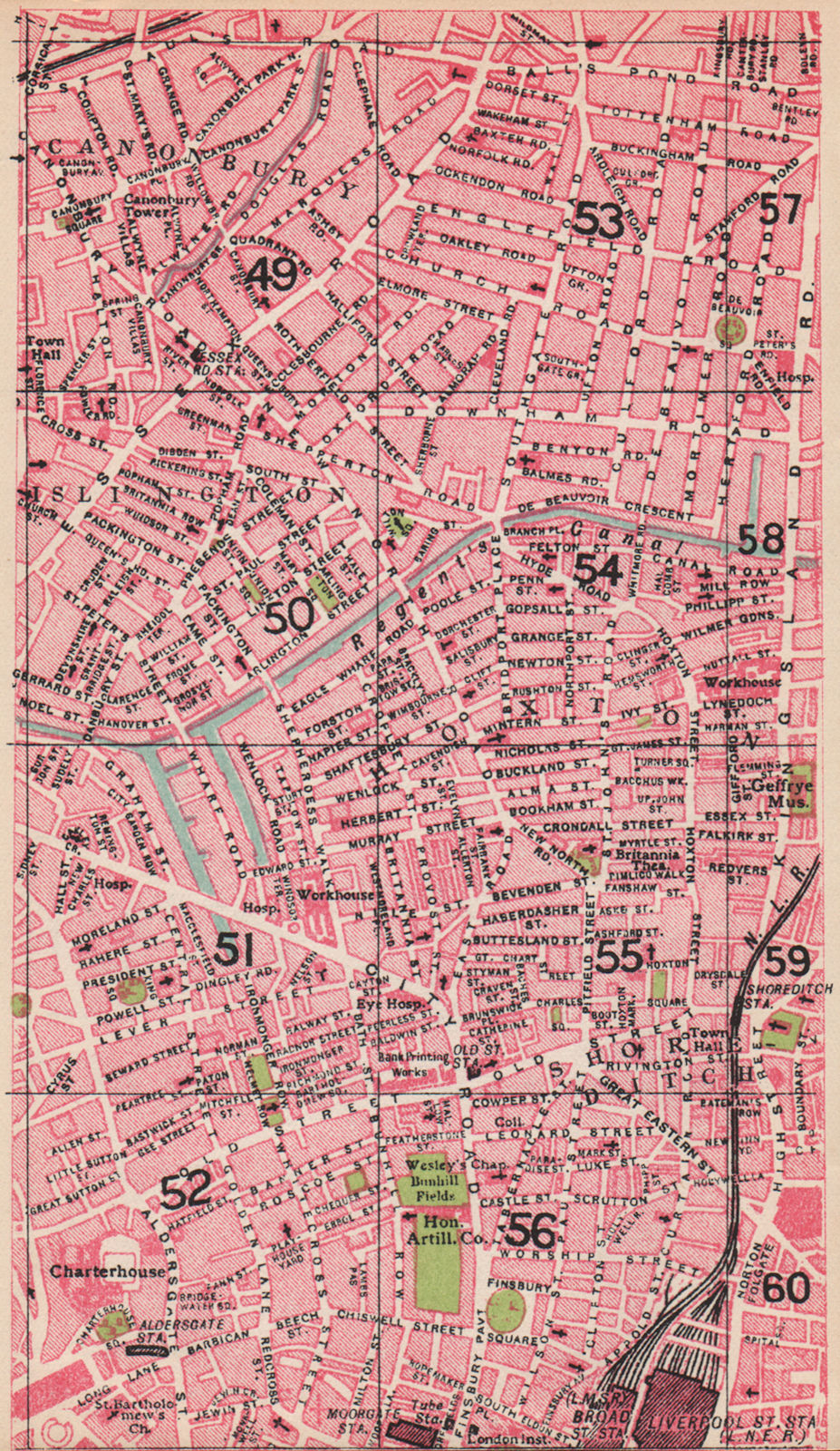 Associate Product LONDON N. Canonbury Islington Old Street Shoreditch Barbican Hoxton 1935 map
