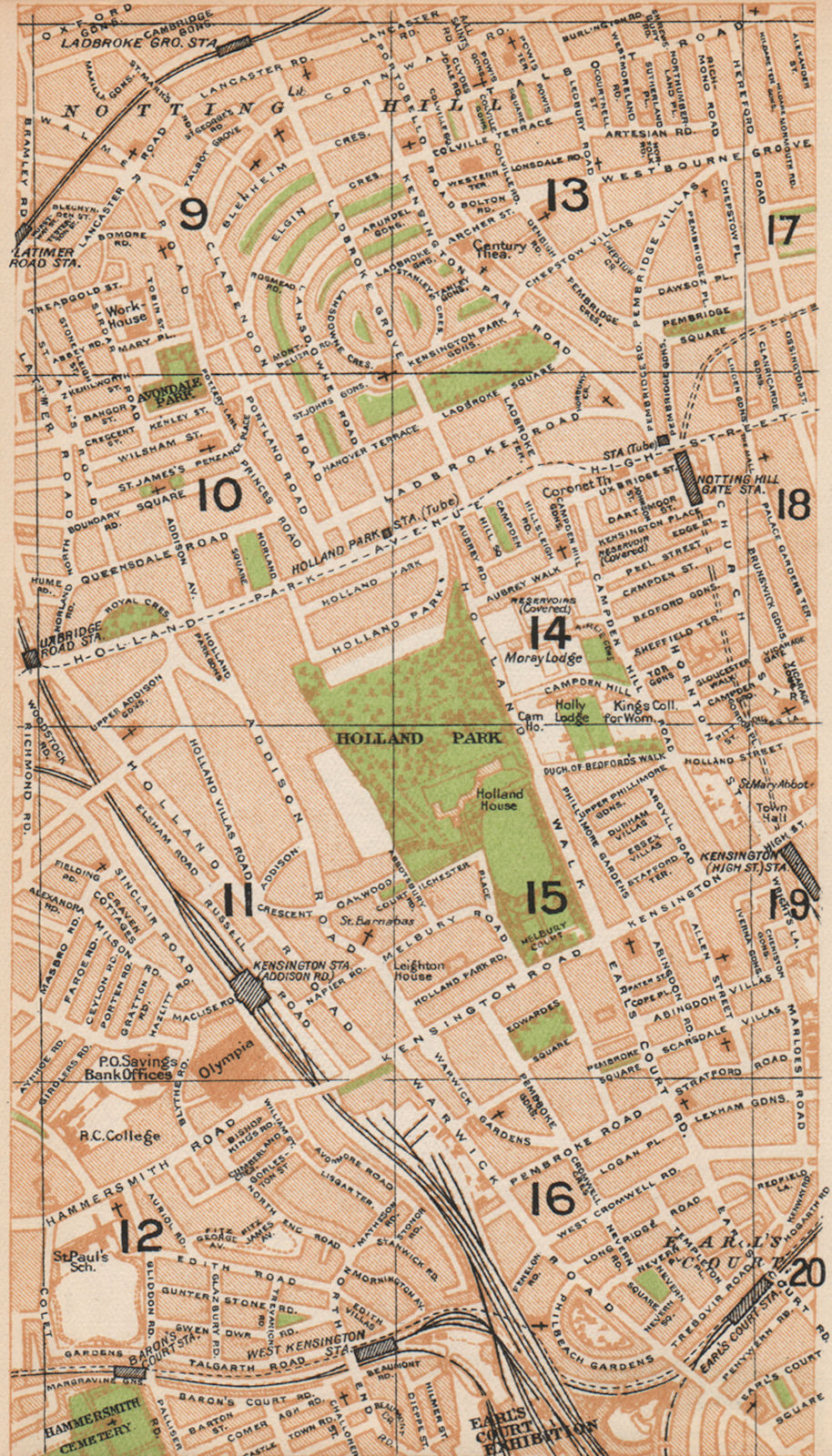 LONDON W. Holland Park Notting Hill Earl's Court Kensington Olympia 1935 map