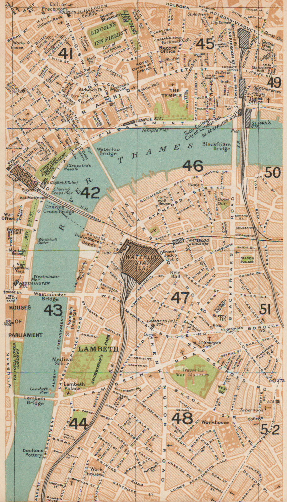 Associate Product LONDON C. Lambeth Waterloo Covent Garden Southwark Blackfriars Holborn 1935 map