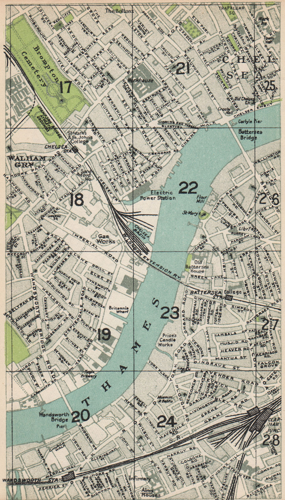 Associate Product LONDON SW. Walham Green Chelsea Brompton Clapham Junction Wandsworth 1935 map