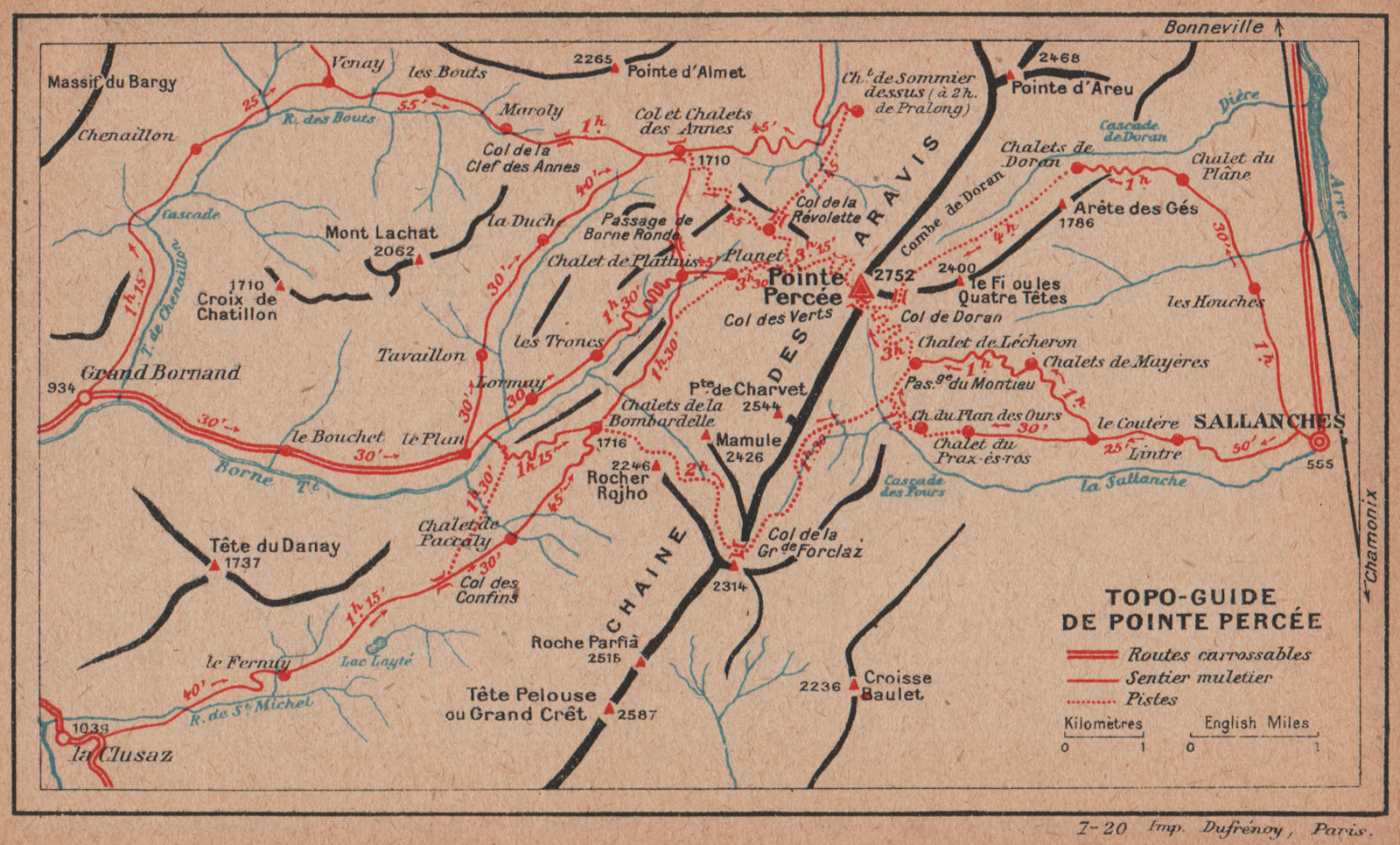 POINTE PERCÉE. Sallanches. Vintage topo-guide map plan. Haute-Savoie 1920