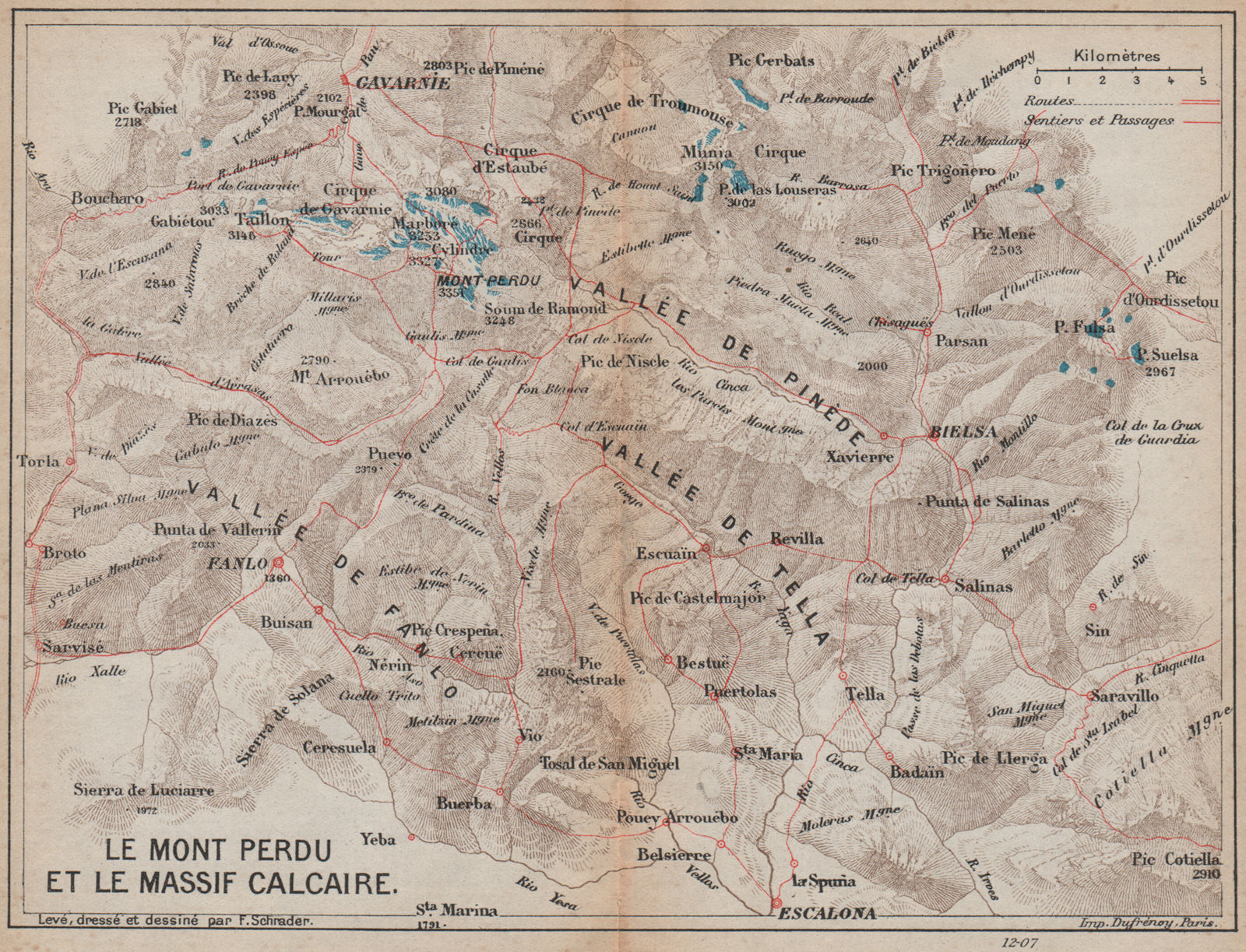 ORDESA MONTE PERDIDO. Mont Perdu Gavarnie Bielsa. Topo-guide. Pyrénées 1907 map