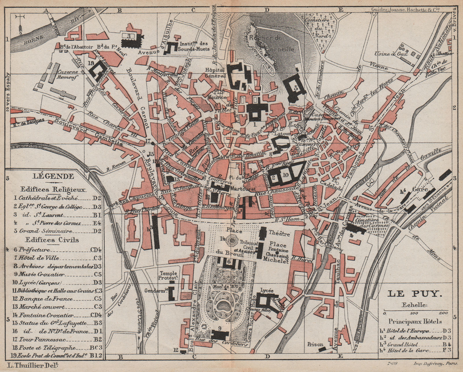 Associate Product LE PUY-EN-VELAY. Vintage town city map plan. Haute-Loire. Auvergne 1909