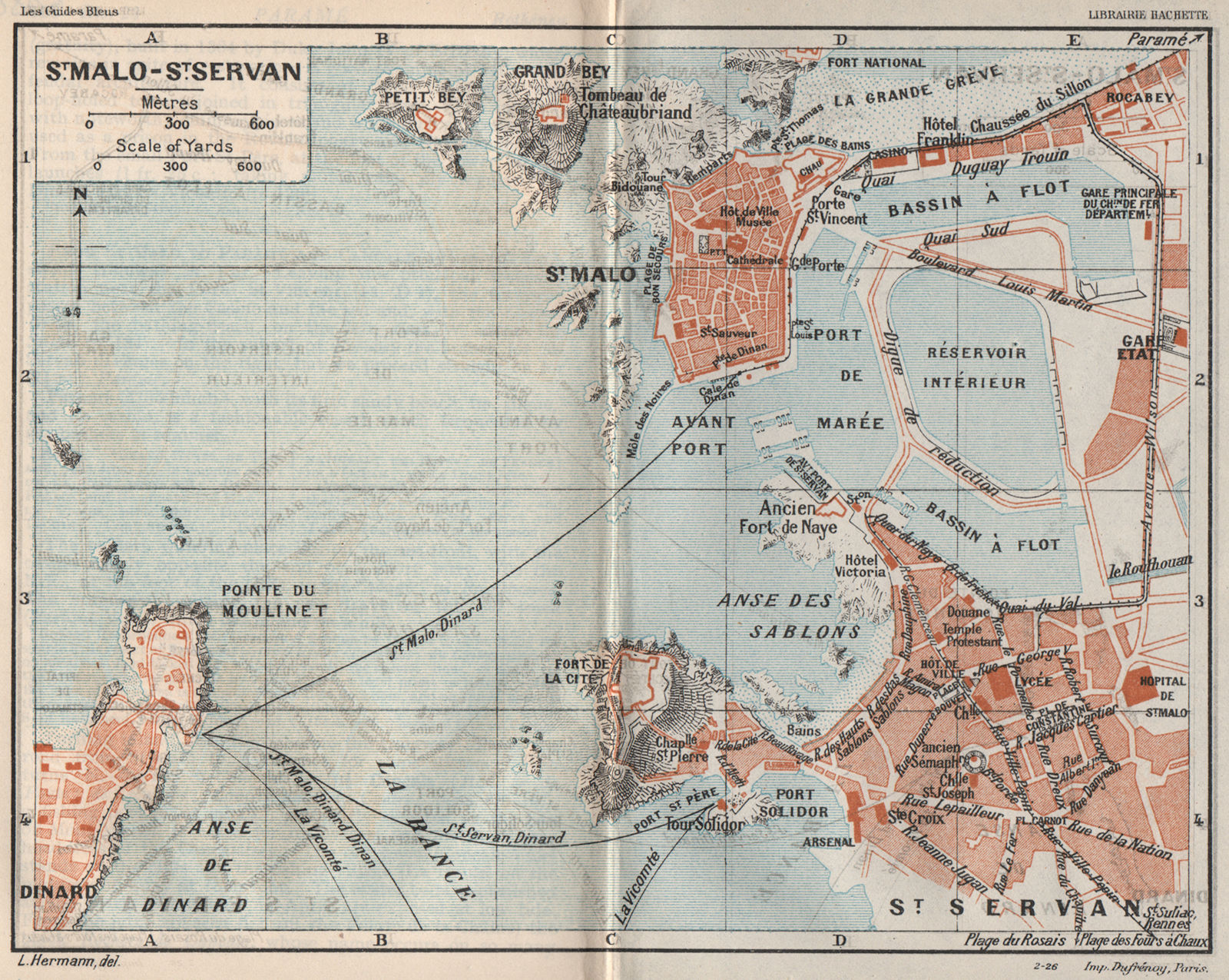 ST. MALO-ST. SERVAN. Vintage town city map plan. Dinard. Ille-et-Vilaine 1926