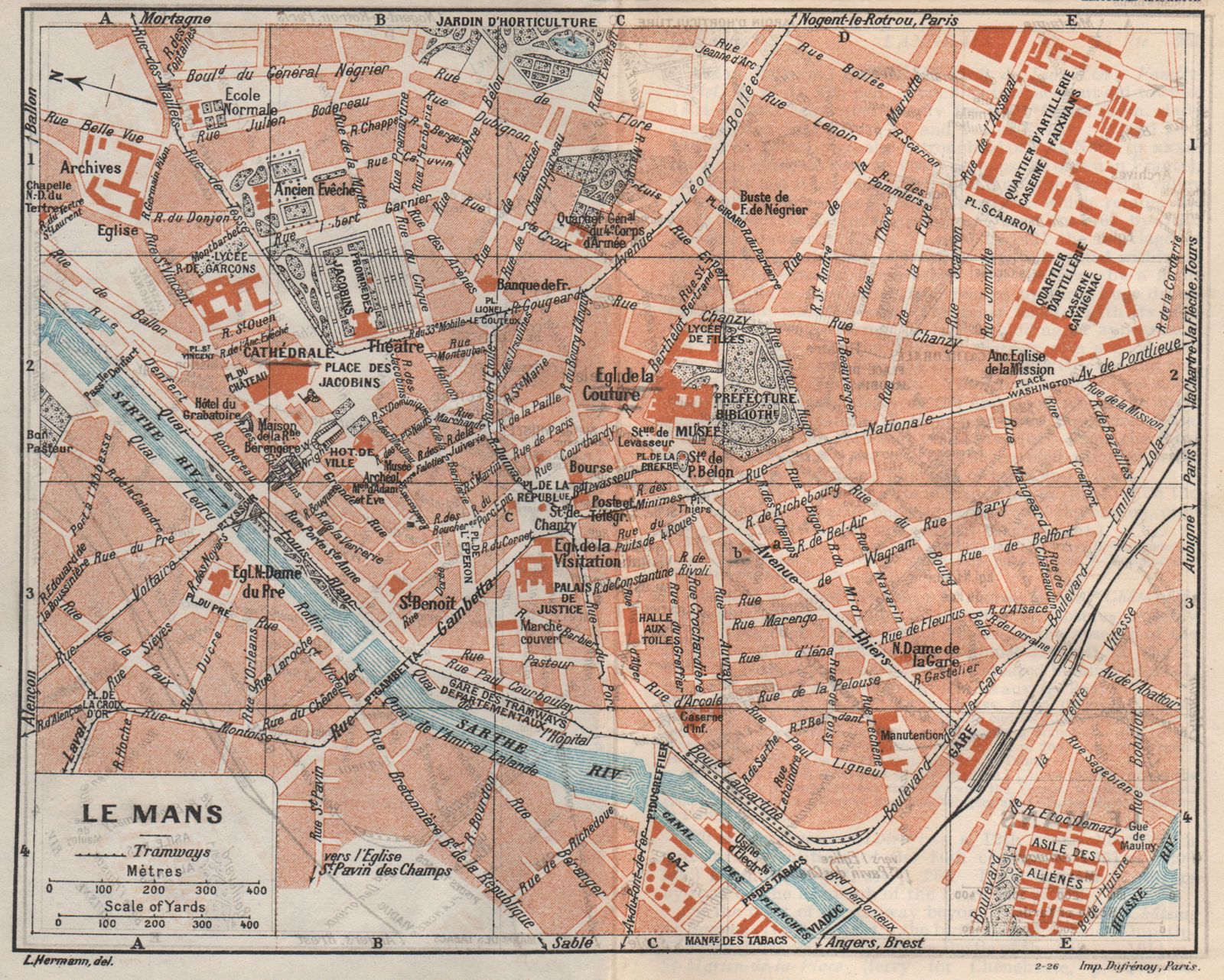 LE MANS. Vintage town city map plan. Sarthe 1926 old vintage chart