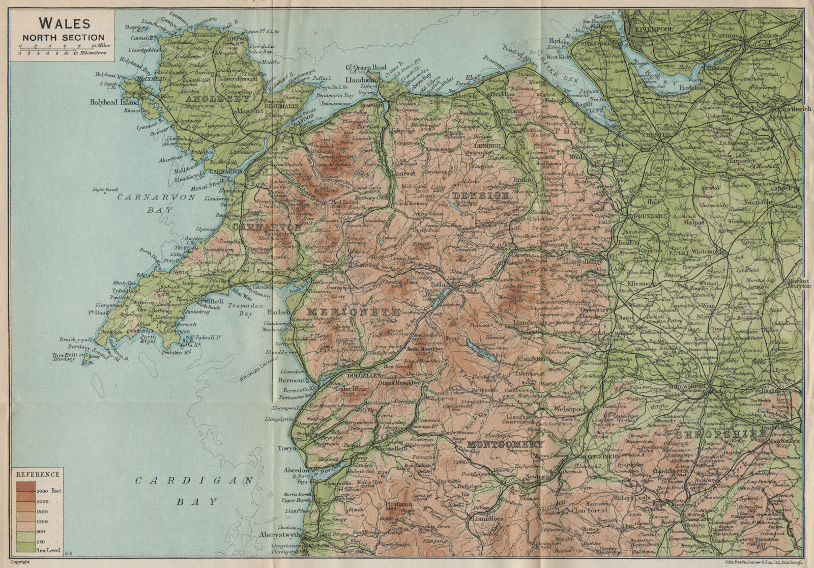 Associate Product NORTH WALES. Anglesey Caernarvon Merioneth Montgomery Denbigh Flint 1926 map