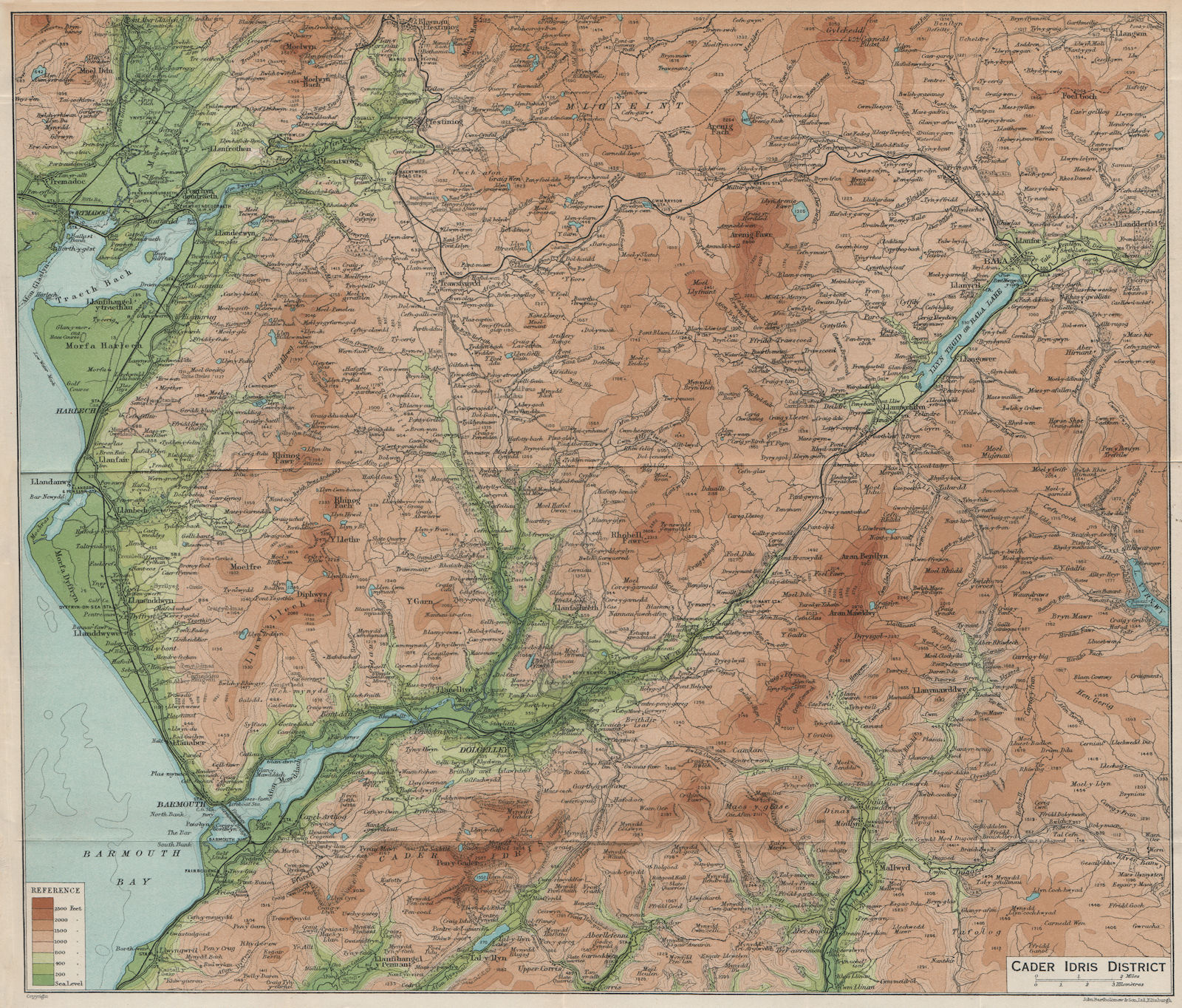CADER IDRIS DISTRICT. Dollgellau Porthmadog Bala Barmouth. Snowdonia 1926 map