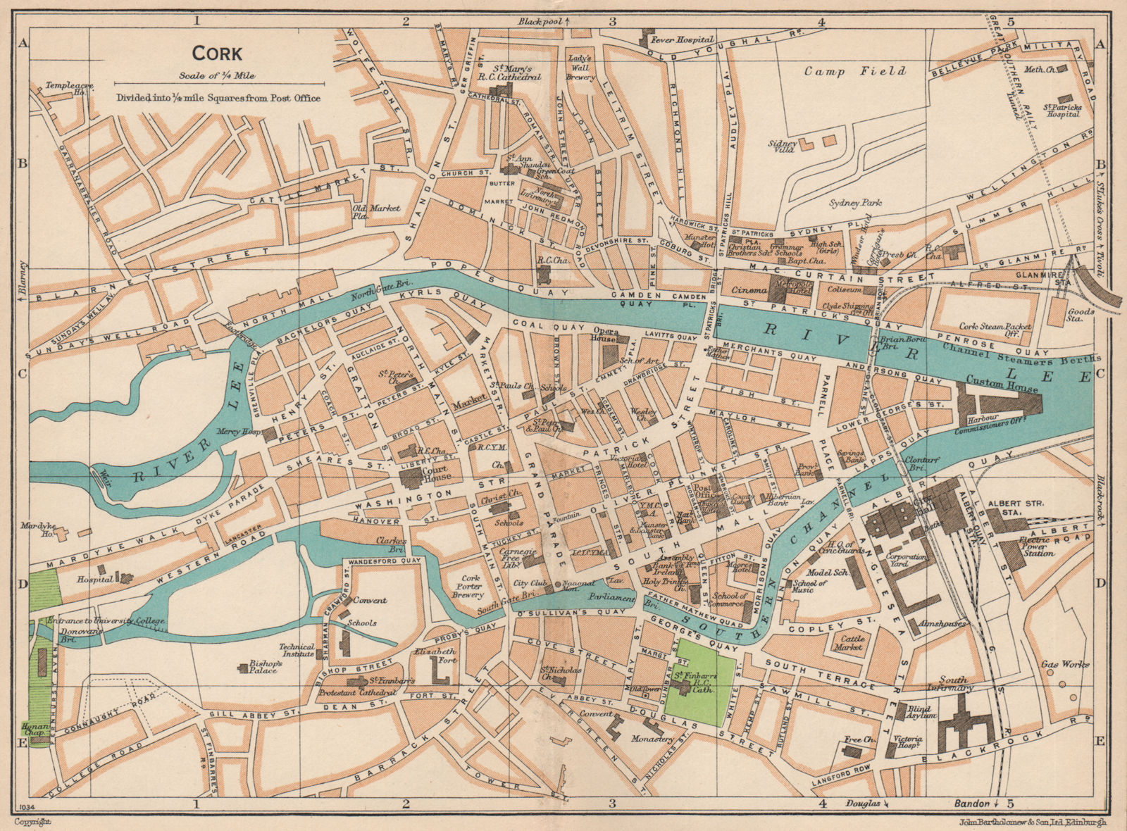 CORK. Vintage town city map plan. Ireland 1949 old vintage chart